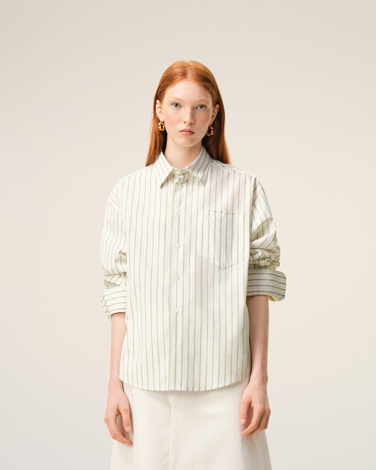 White Striped Cotton Boxy Shirt