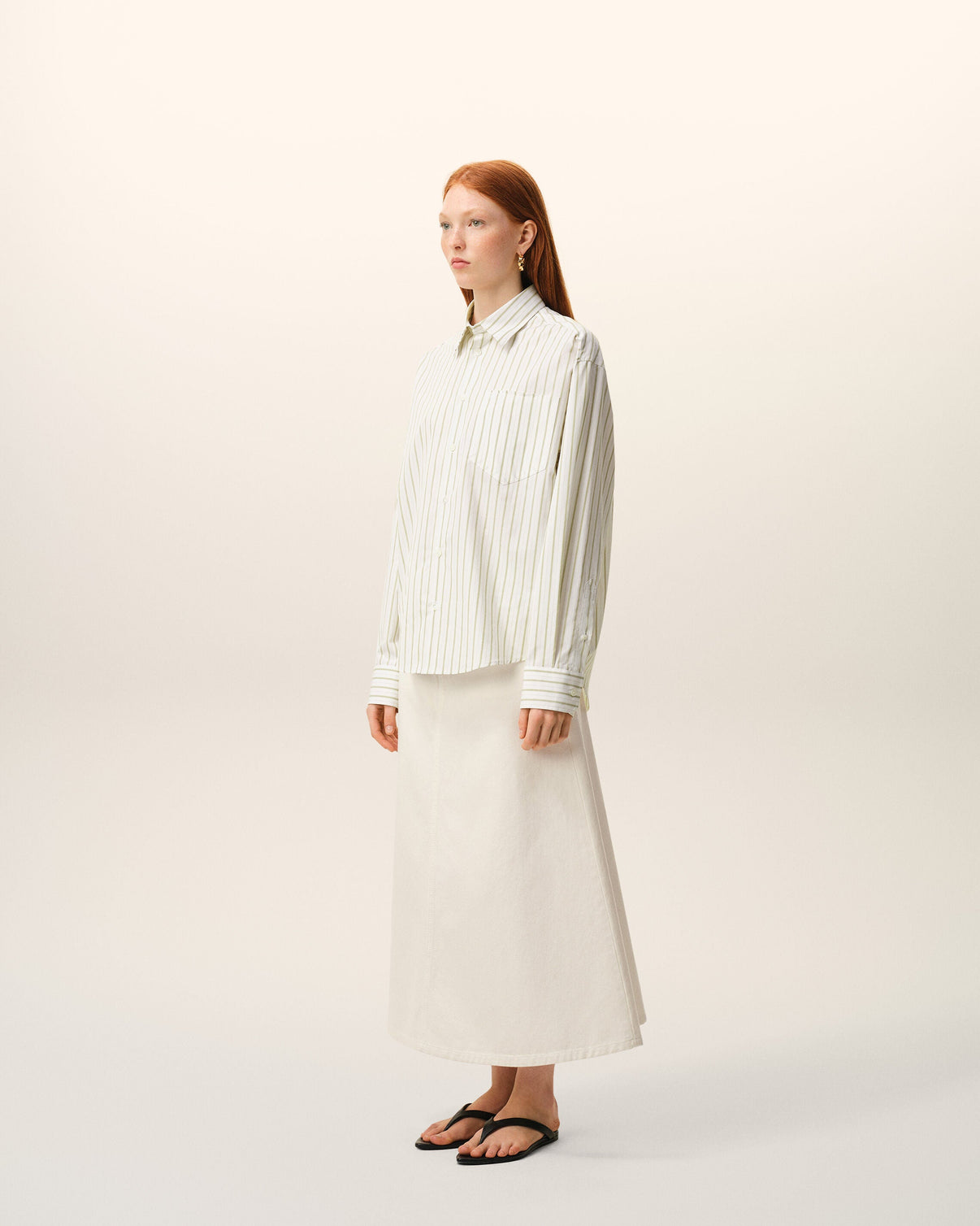 White Striped Cotton Boxy Shirt