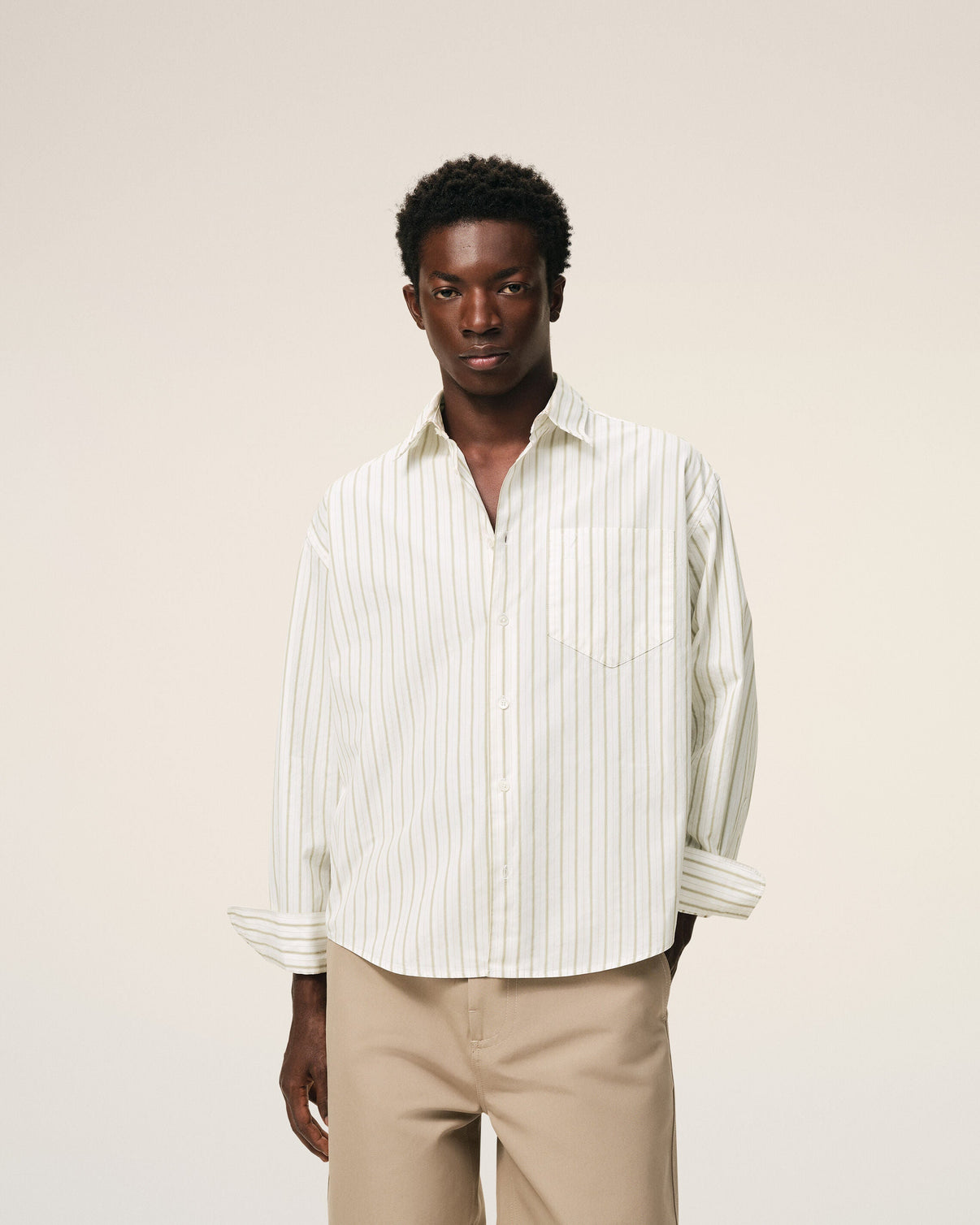 White Striped Cotton Boxy Shirt