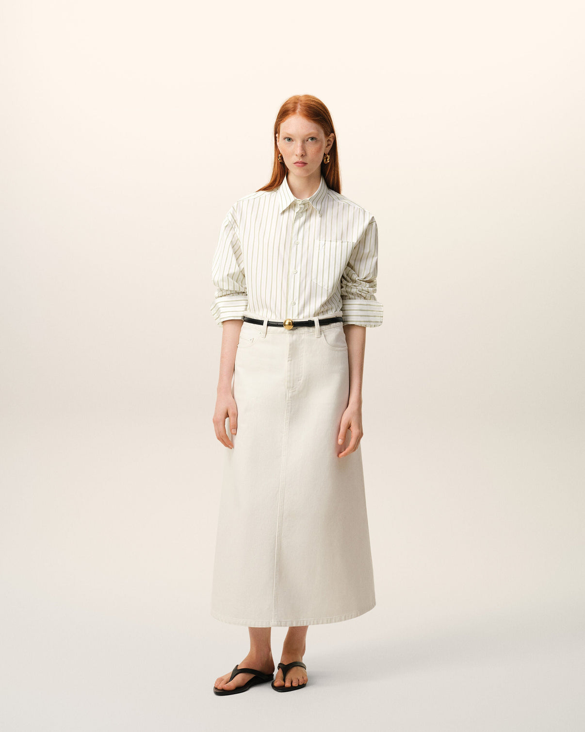White Striped Cotton Boxy Shirt
