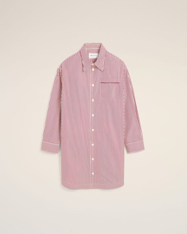 White striped cotton shirt dress with heart arrow