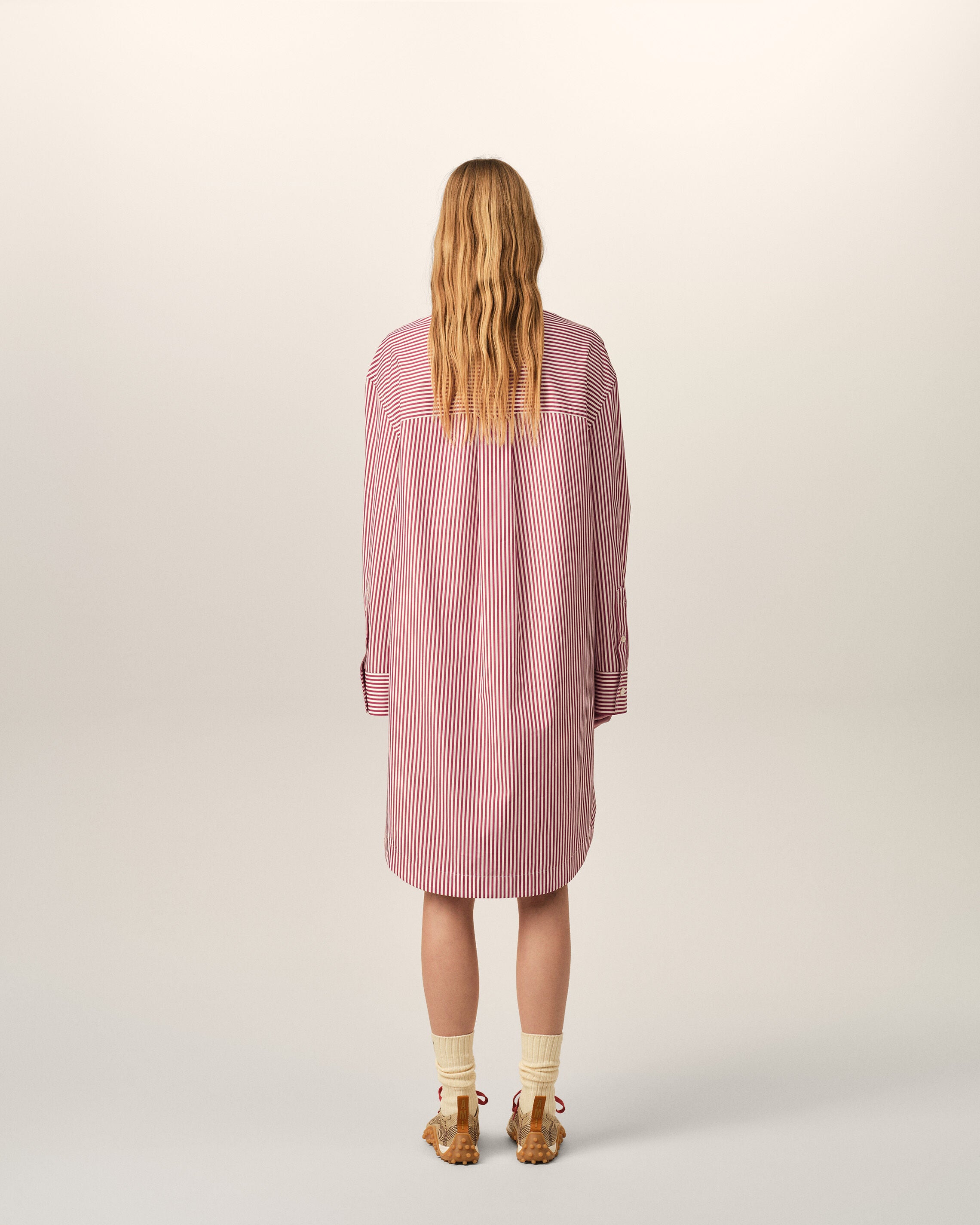 White striped cotton shirt dress with heart arrow