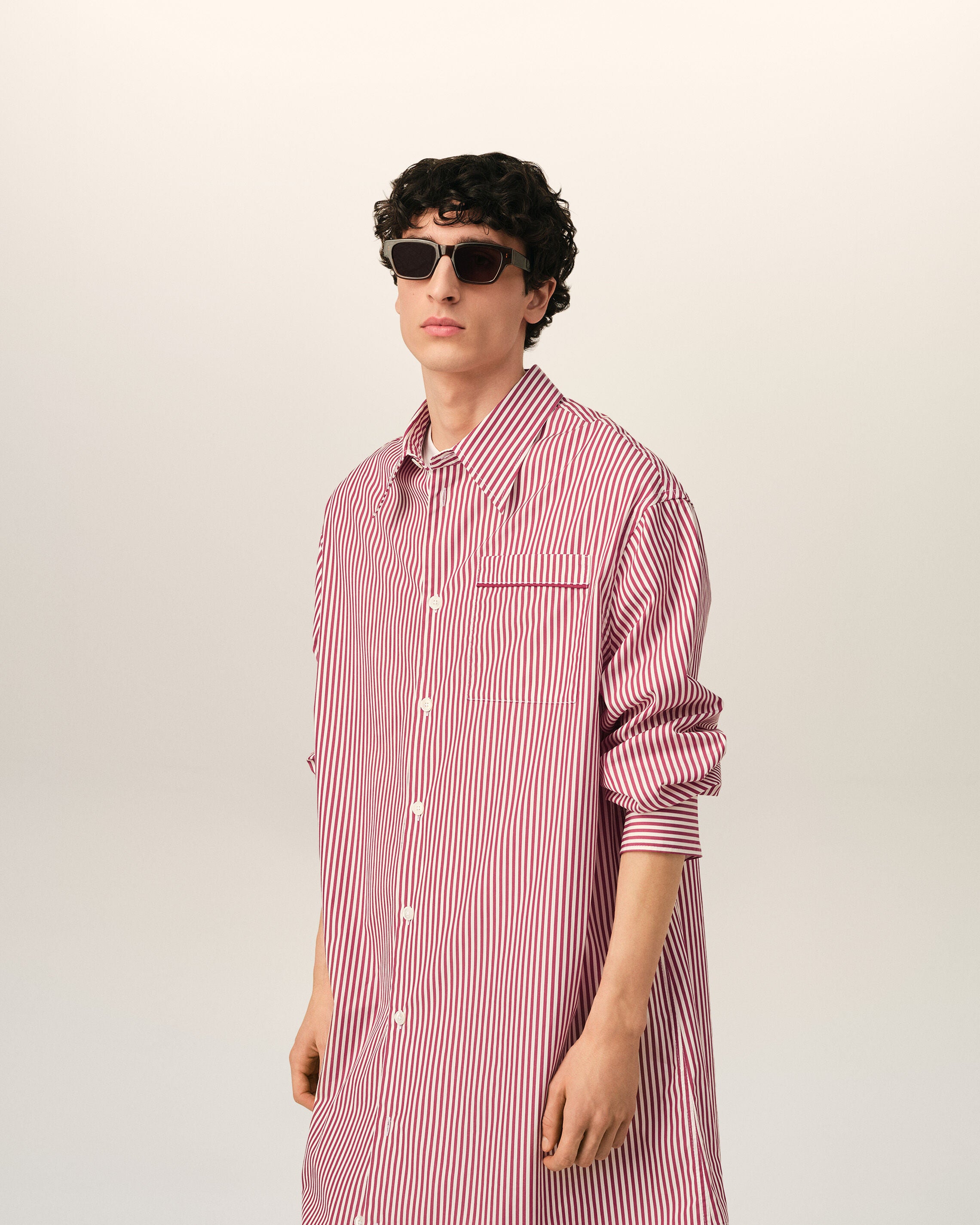 White striped cotton shirt dress with heart arrow