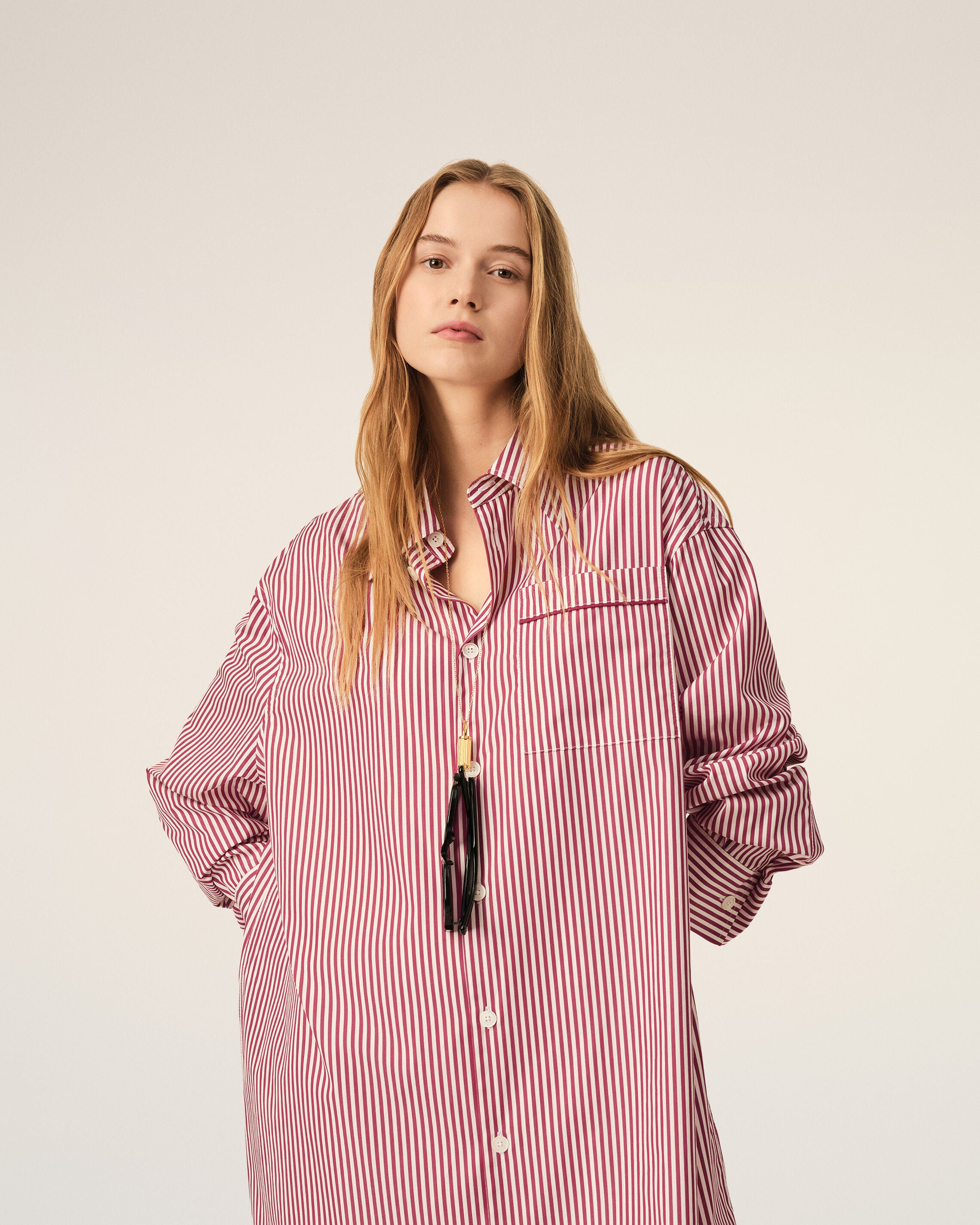 White striped cotton shirt dress with heart arrow