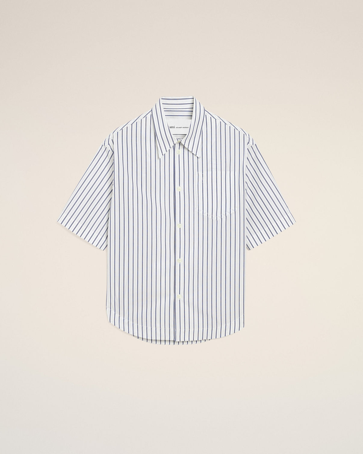 White Striped Cotton Short Sleeve Wide Shirt