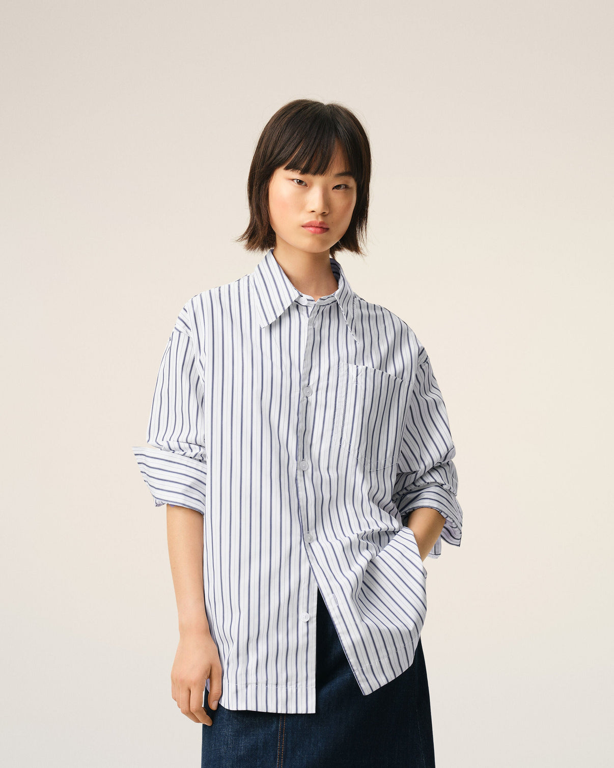 White Striped Cotton Wide Shirt