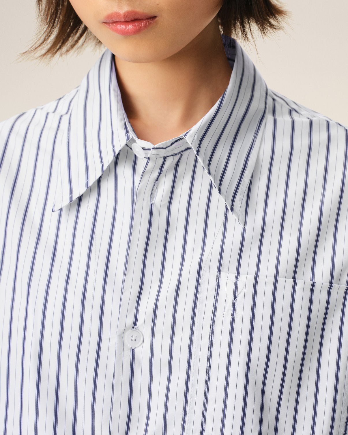 White Striped Cotton Wide Shirt