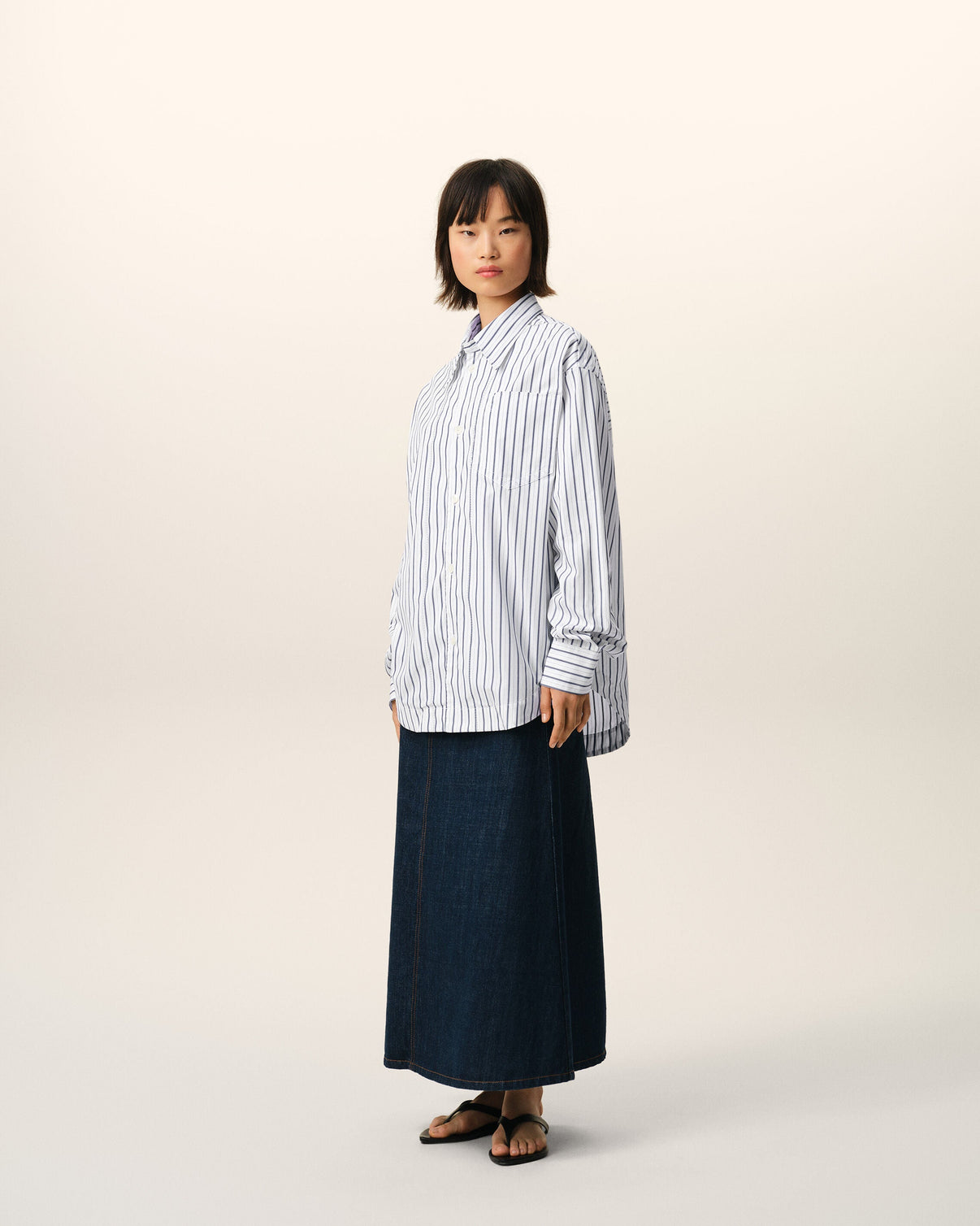 White Striped Cotton Wide Shirt