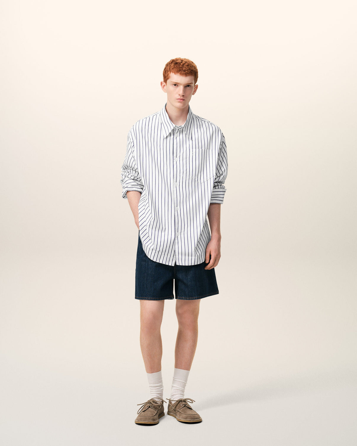 White Striped Cotton Wide Shirt