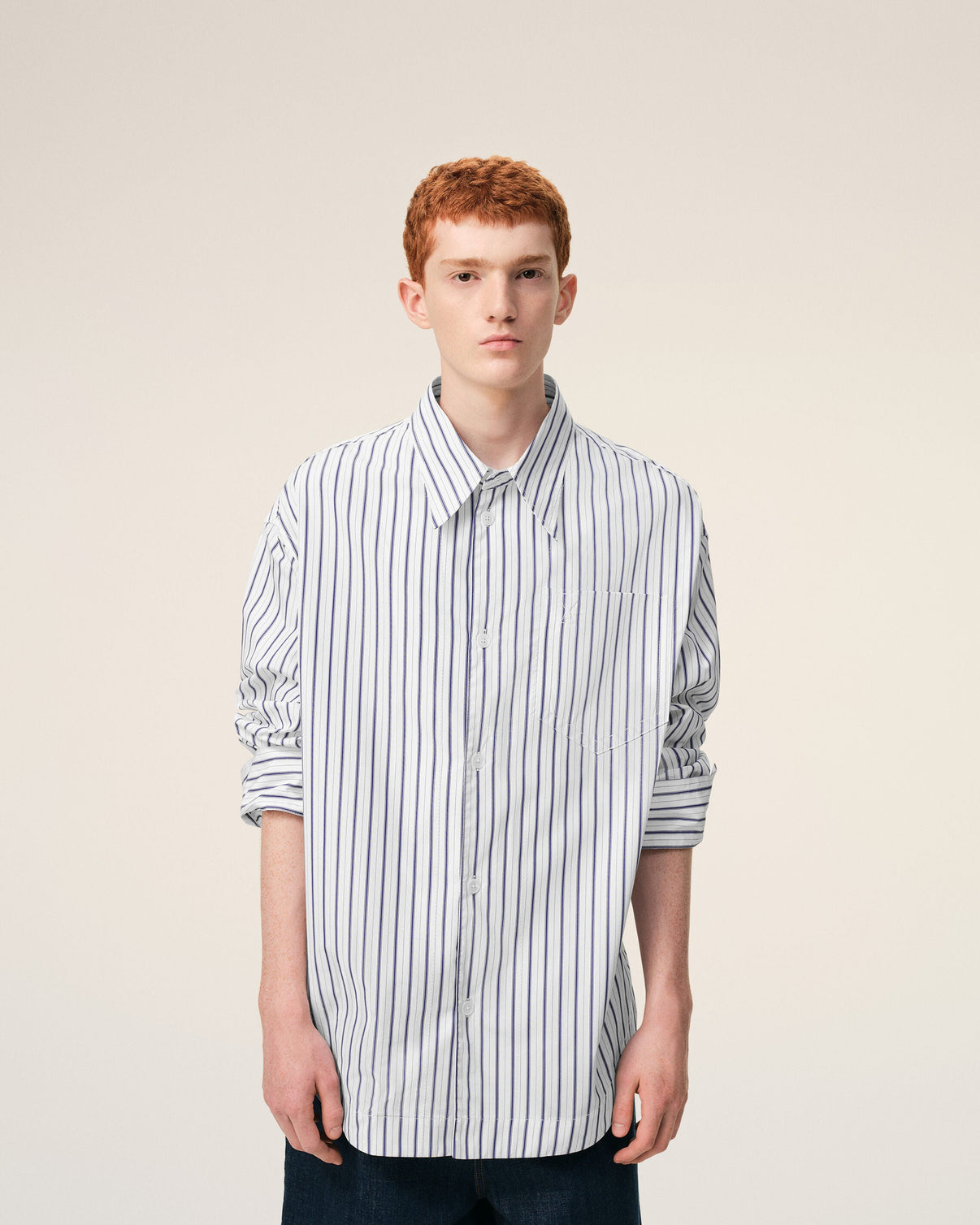 White Striped Cotton Wide Shirt