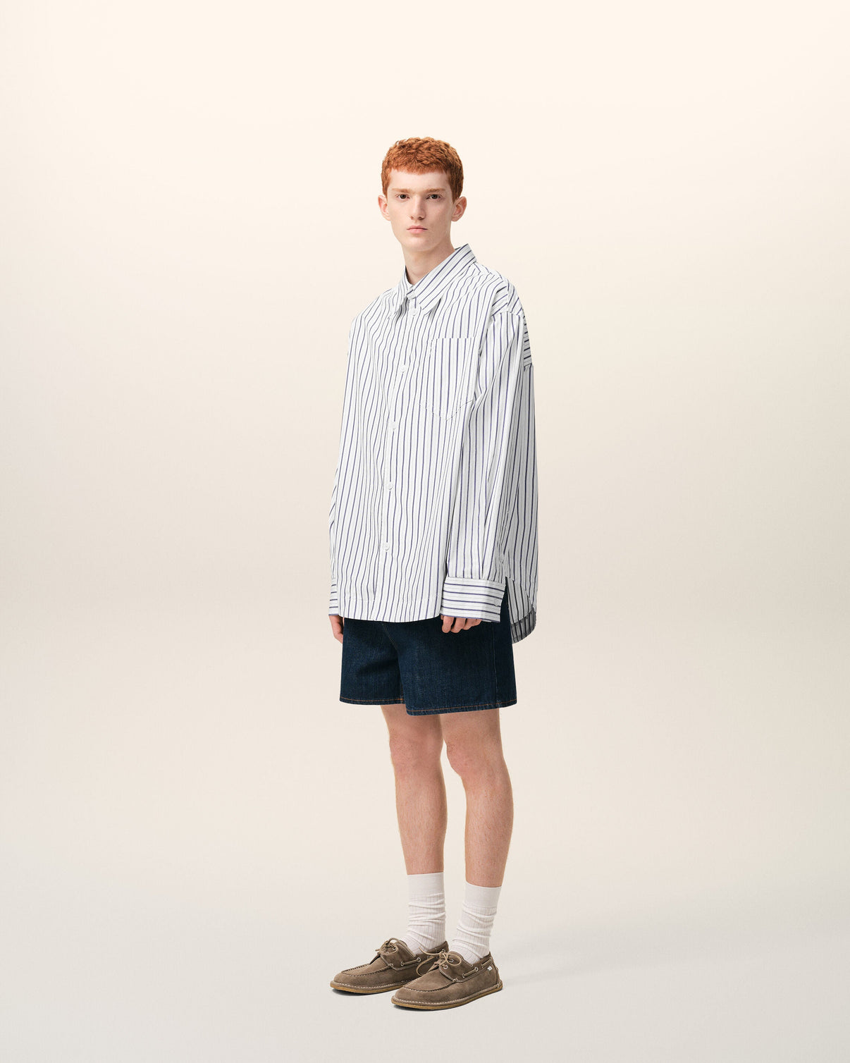 White Striped Cotton Wide Shirt