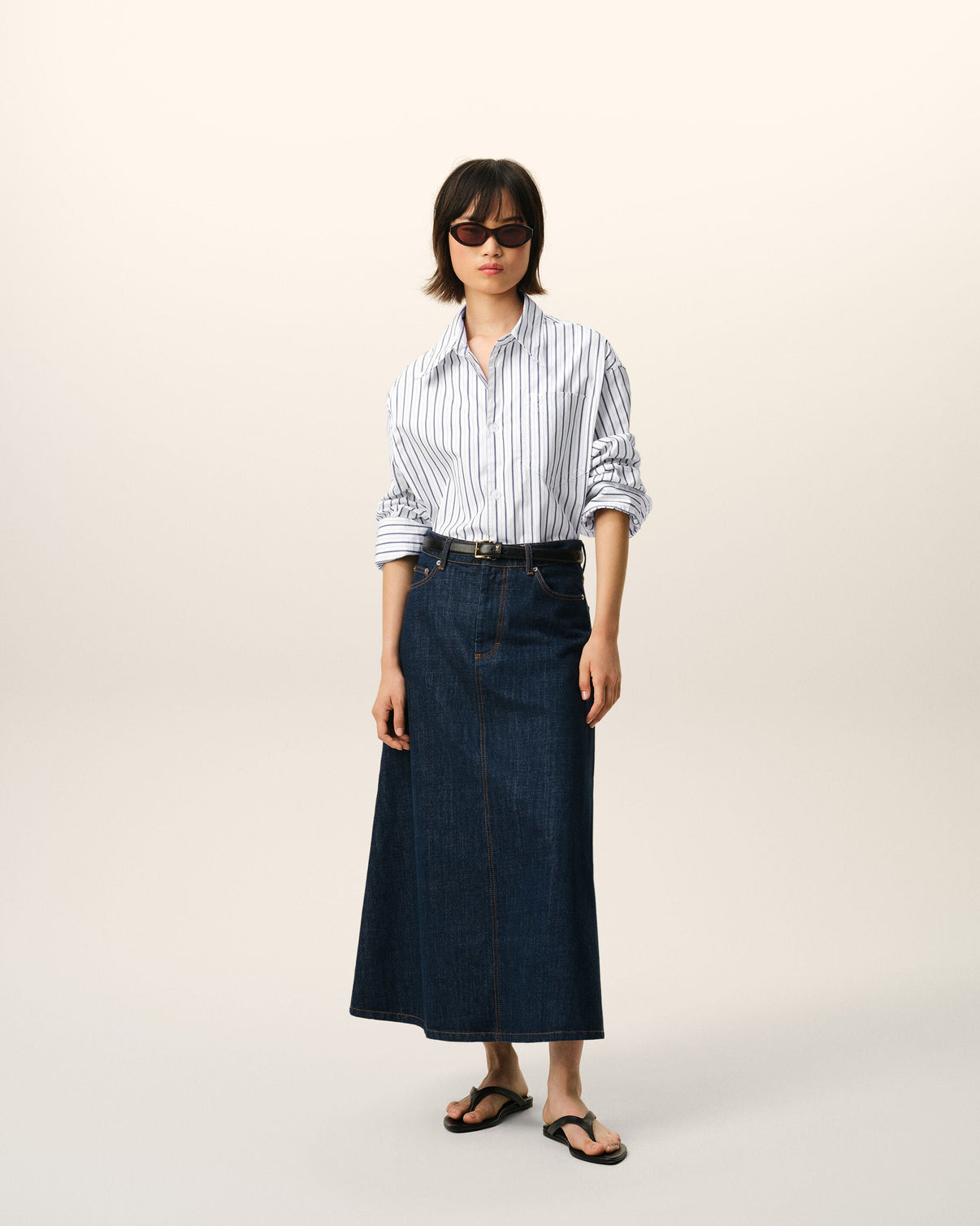 White Striped Cotton Wide Shirt