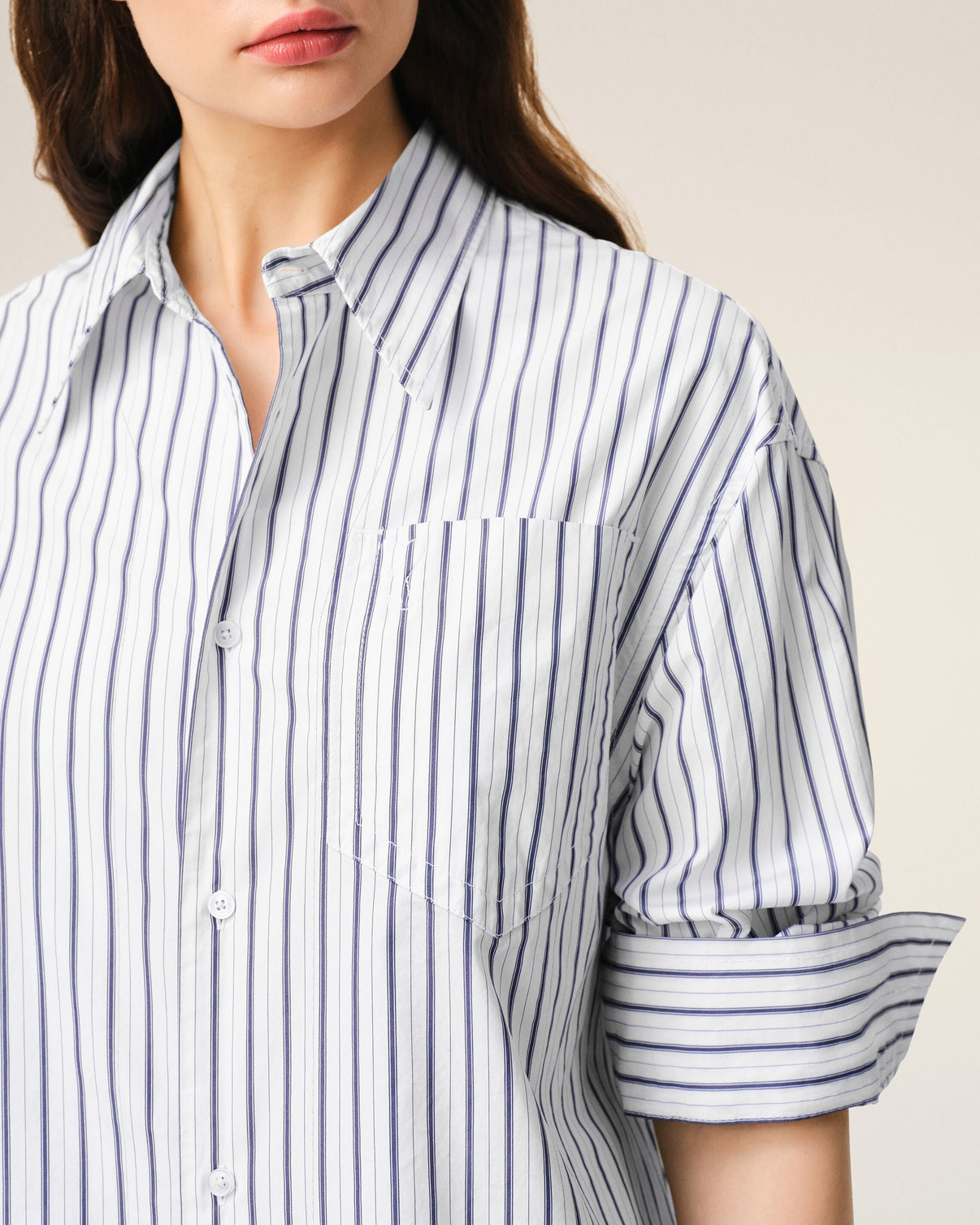 White Striped Cotton Wide Shirt Dress