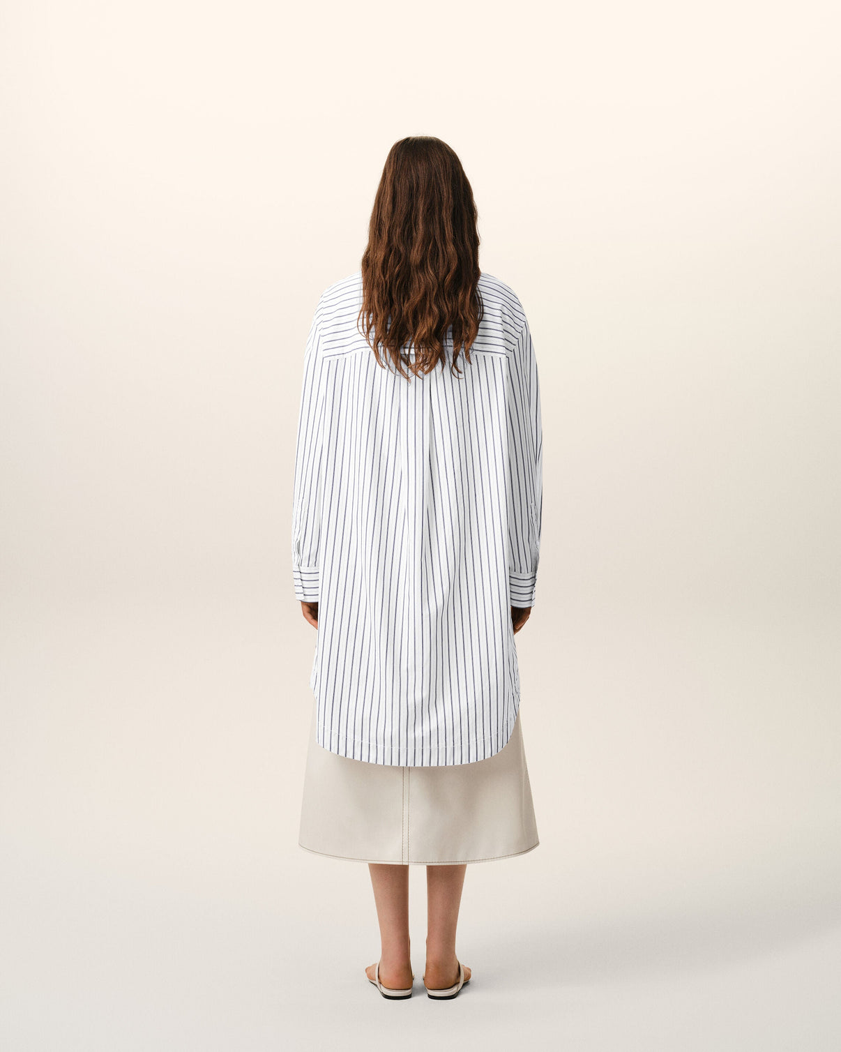 White Striped Cotton Wide Shirt Dress
