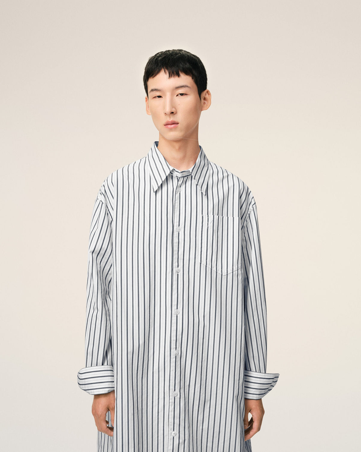 White Striped Cotton Wide Shirt Dress