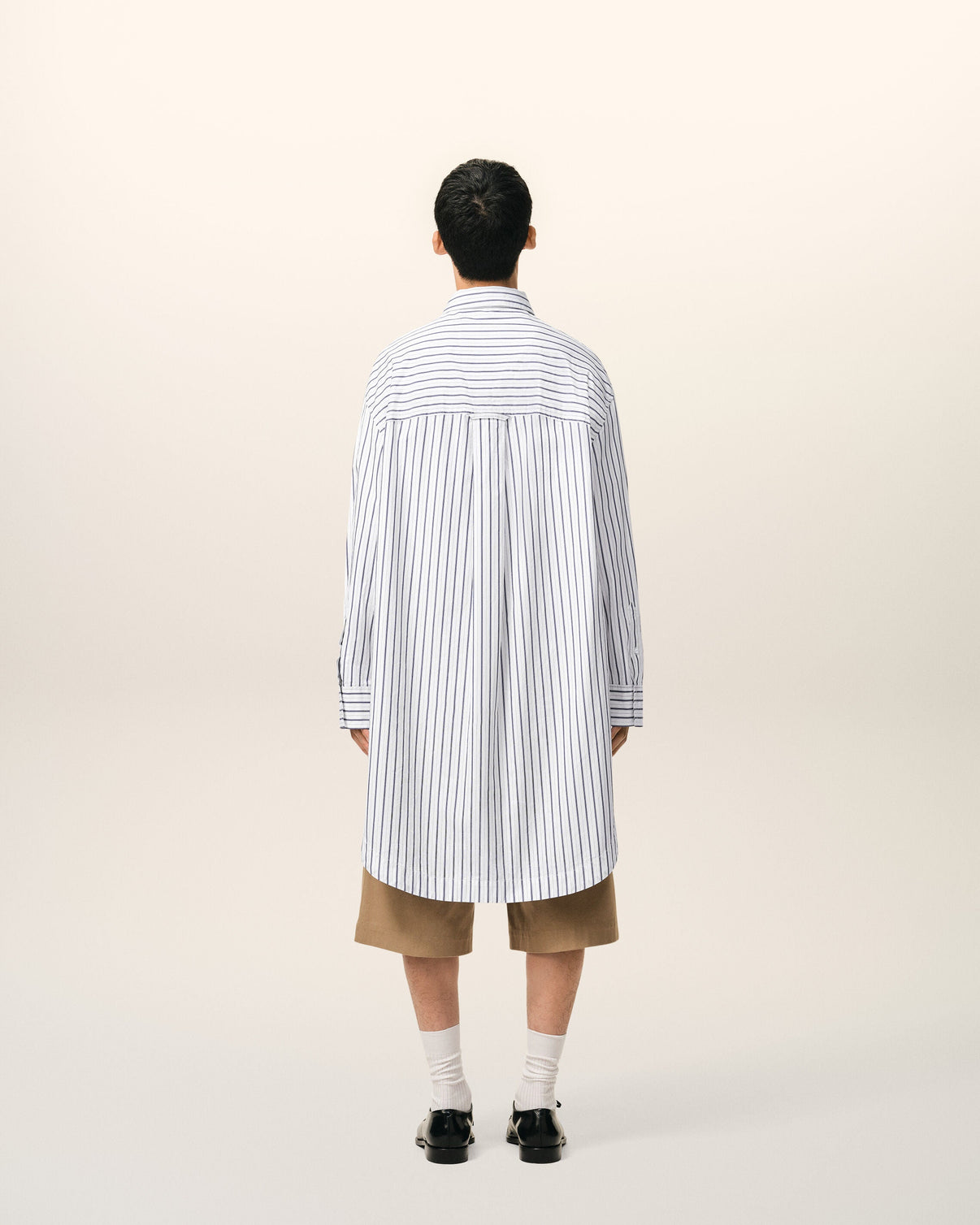 White Striped Cotton Wide Shirt Dress