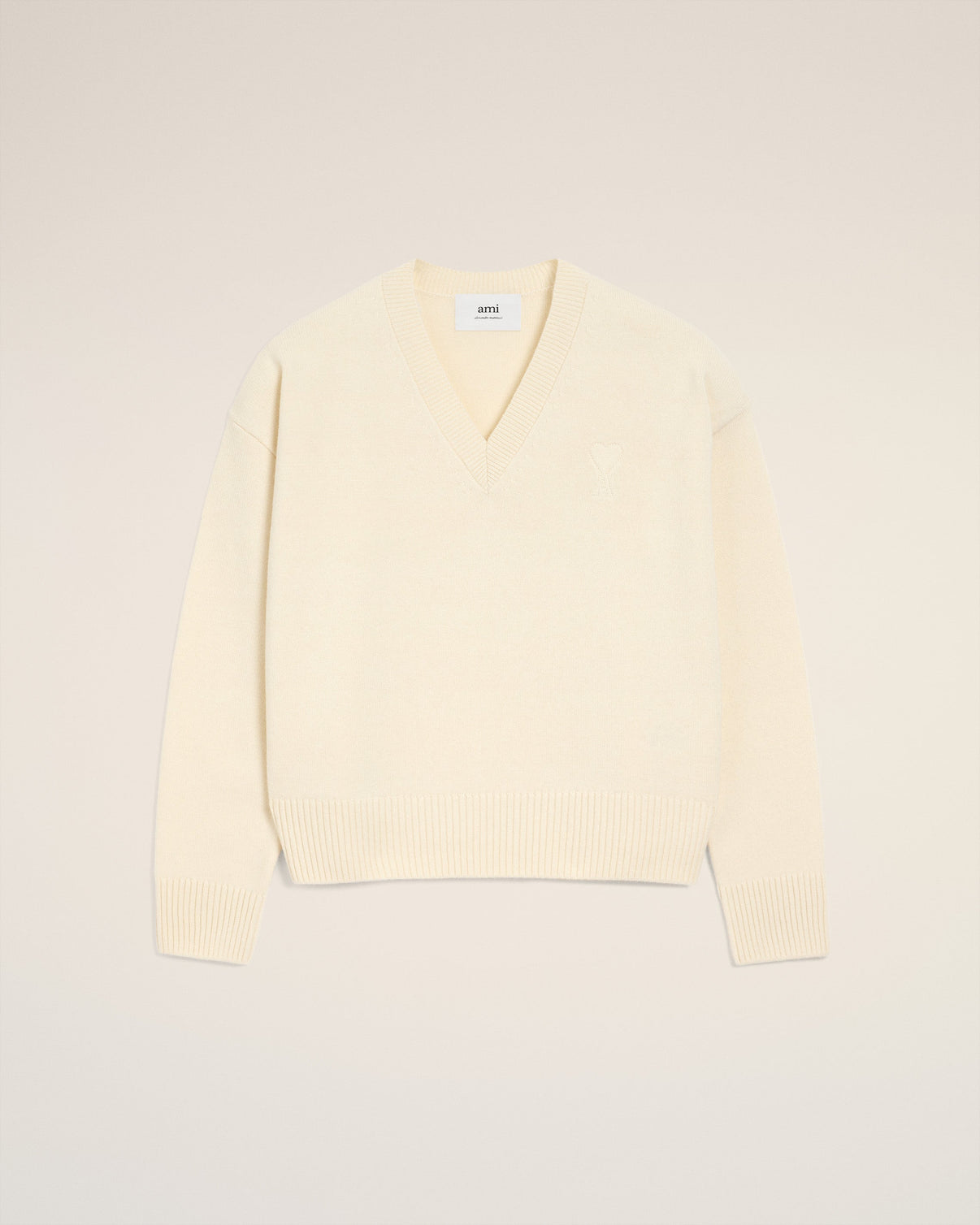 White Wool V Neck Sweater