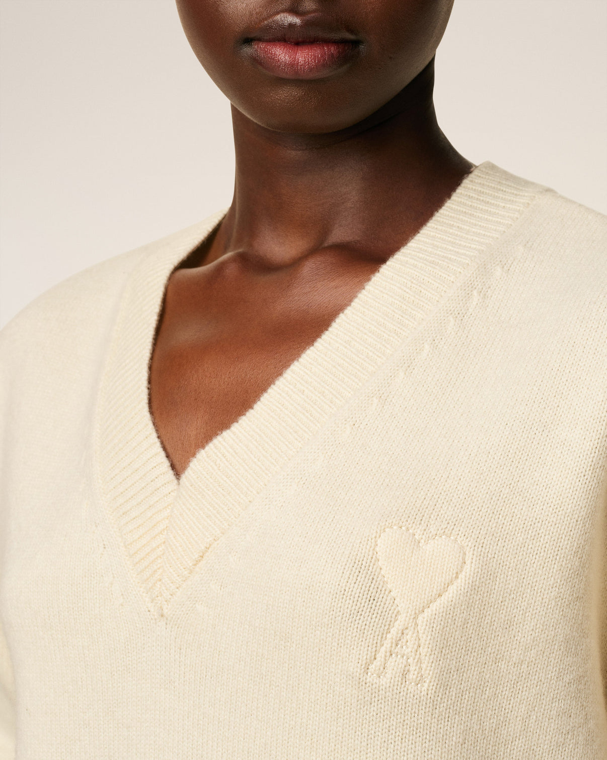 White Wool V Neck Sweater