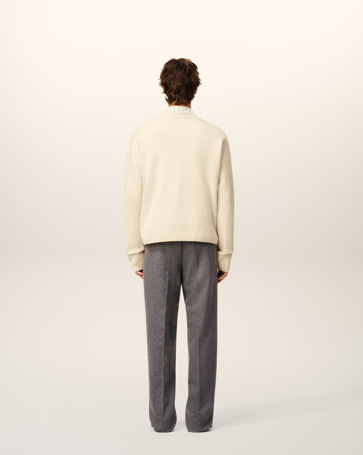 White Wool V Neck Sweater