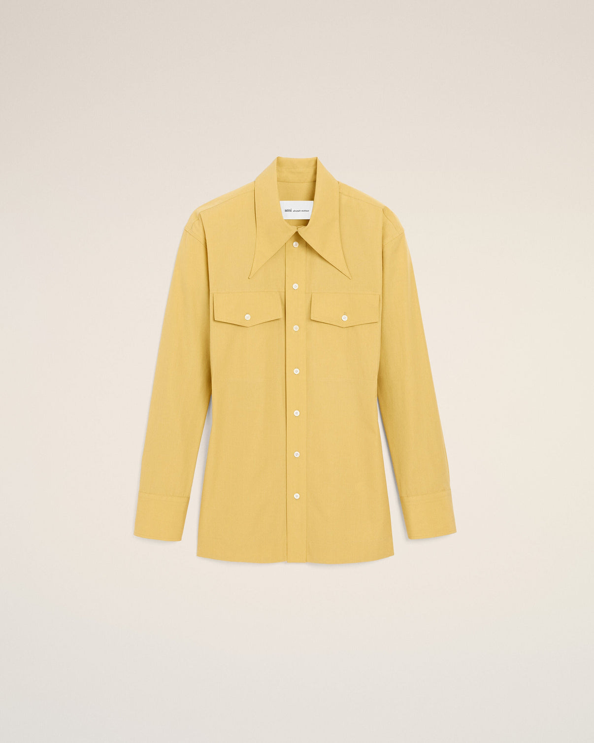 Yellow Cotton Sharp Collar Fitted Shirt