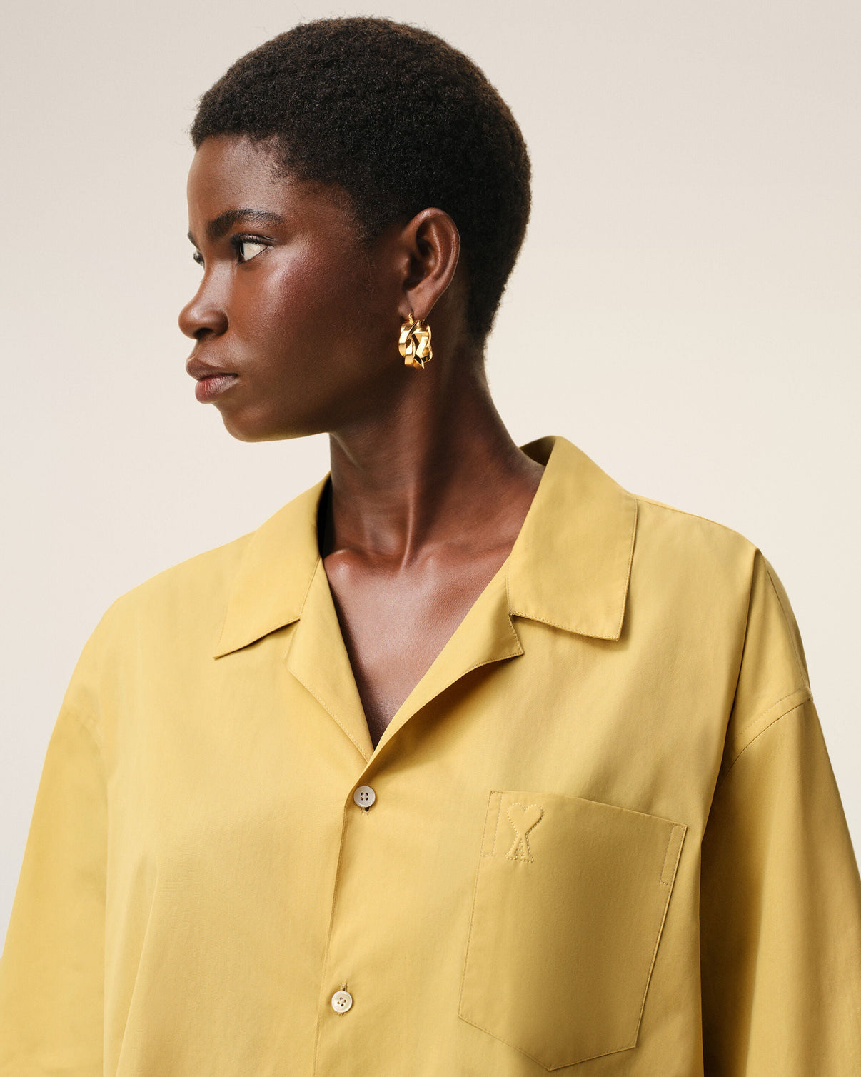 Yellow Cotton Short Sleeve Camp Collar Boxy Shirt