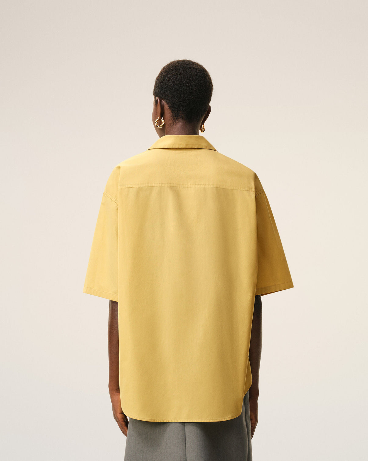 Yellow Cotton Short Sleeve Camp Collar Boxy Shirt