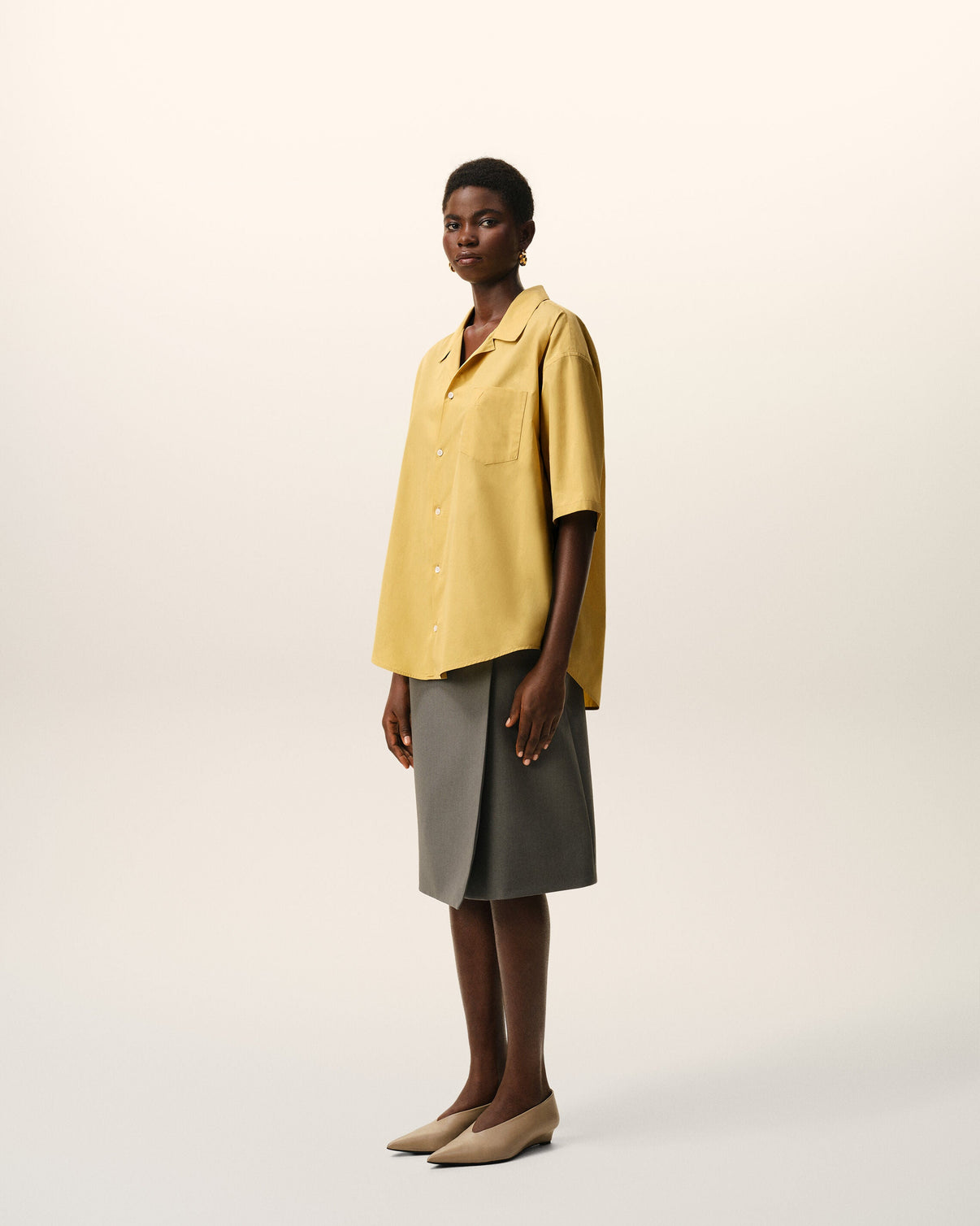 Yellow Cotton Short Sleeve Camp Collar Boxy Shirt