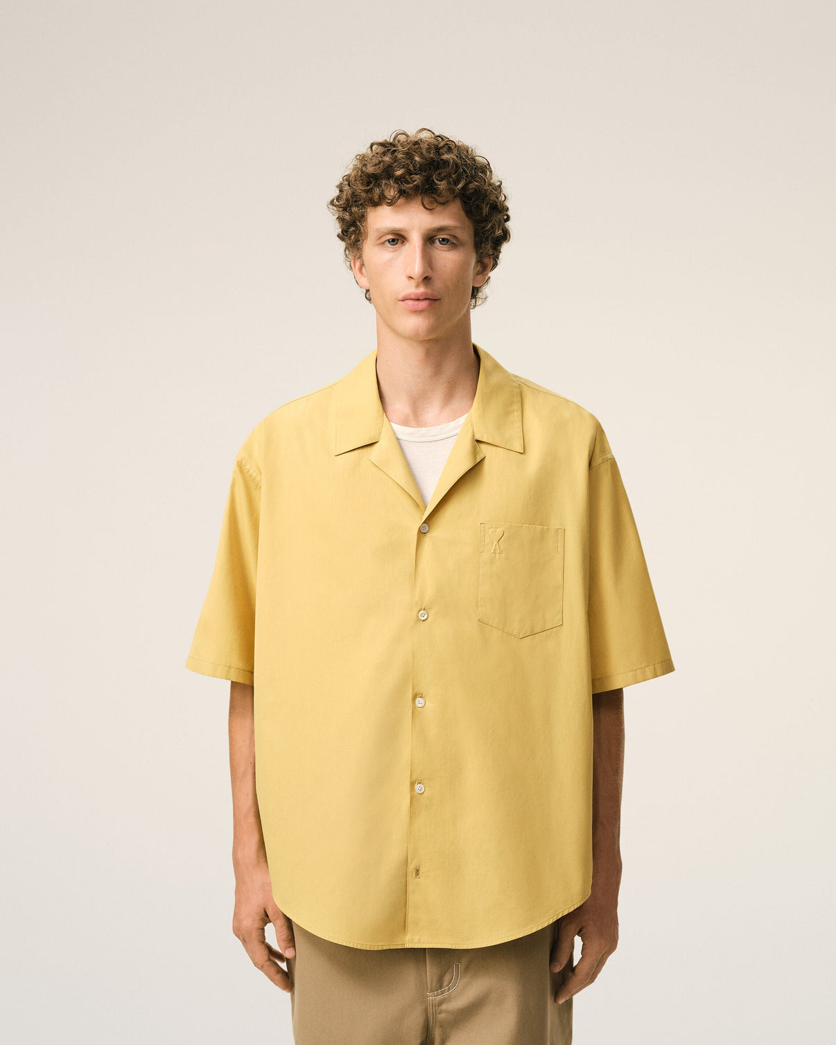 Yellow Cotton Short Sleeve Camp Collar Boxy Shirt
