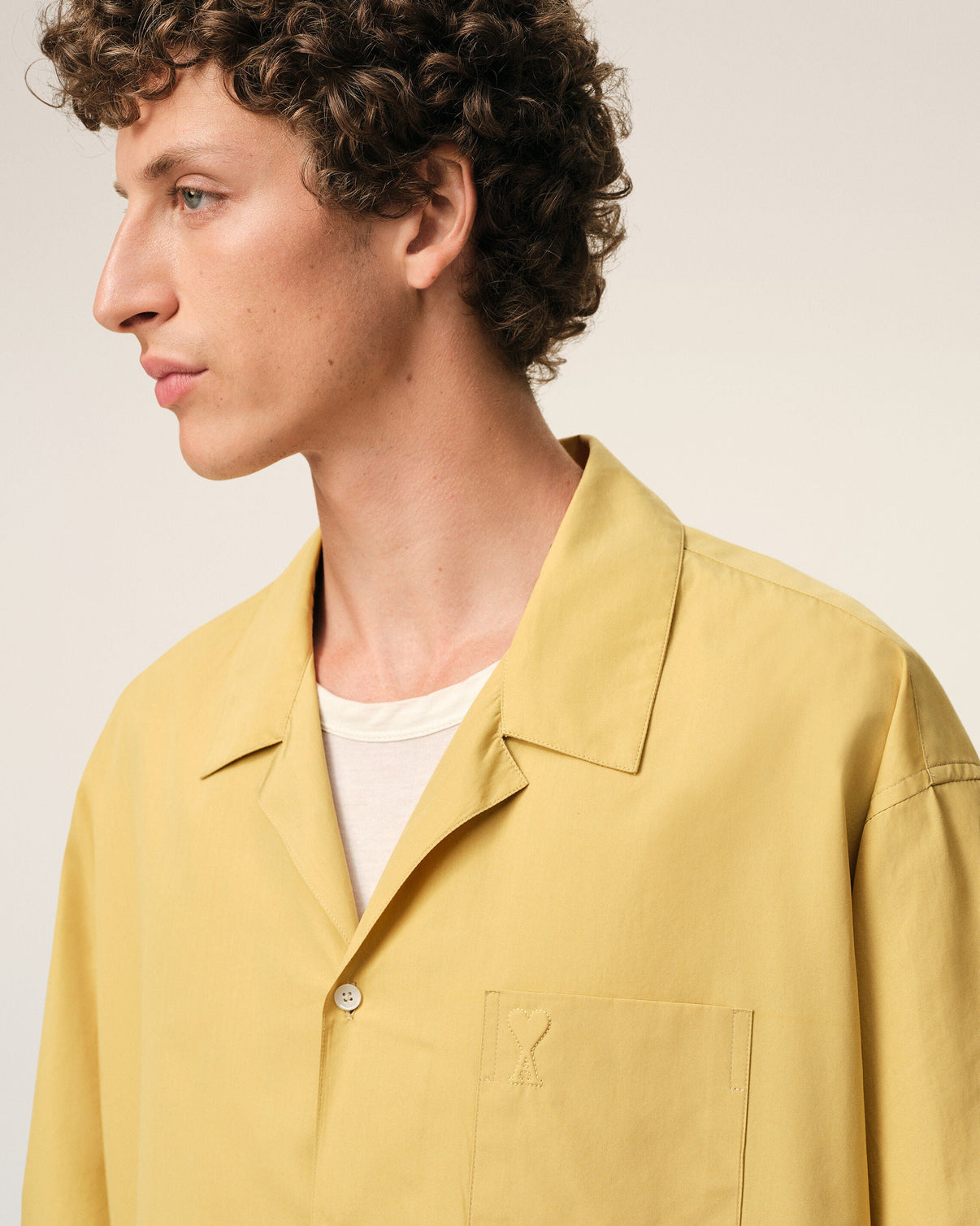 Yellow Cotton Short Sleeve Camp Collar Boxy Shirt