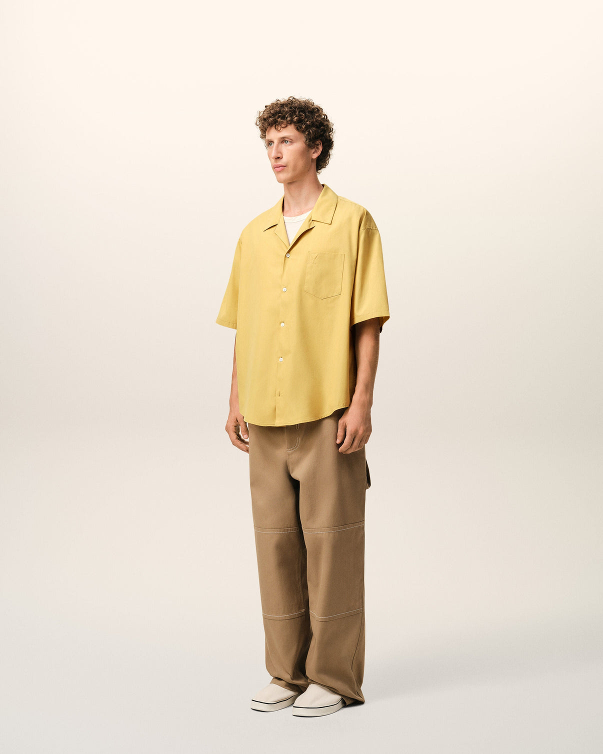 Yellow Cotton Short Sleeve Camp Collar Boxy Shirt