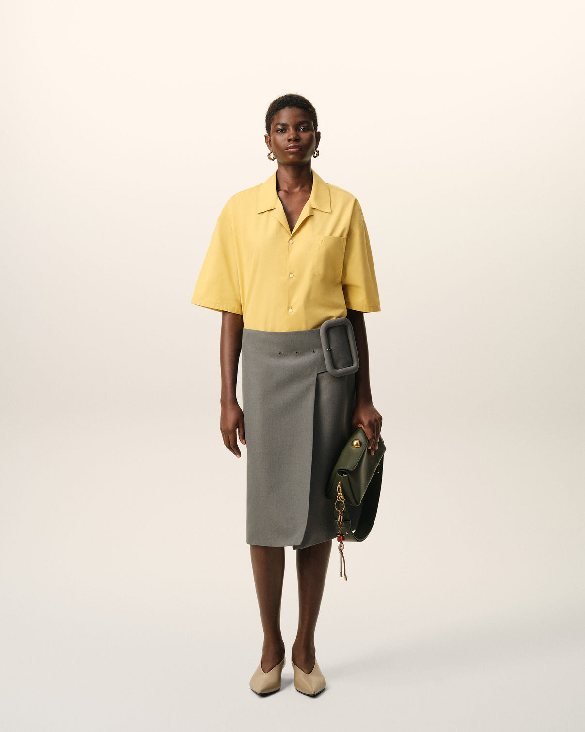 Yellow Cotton Short Sleeve Camp Collar Boxy Shirt