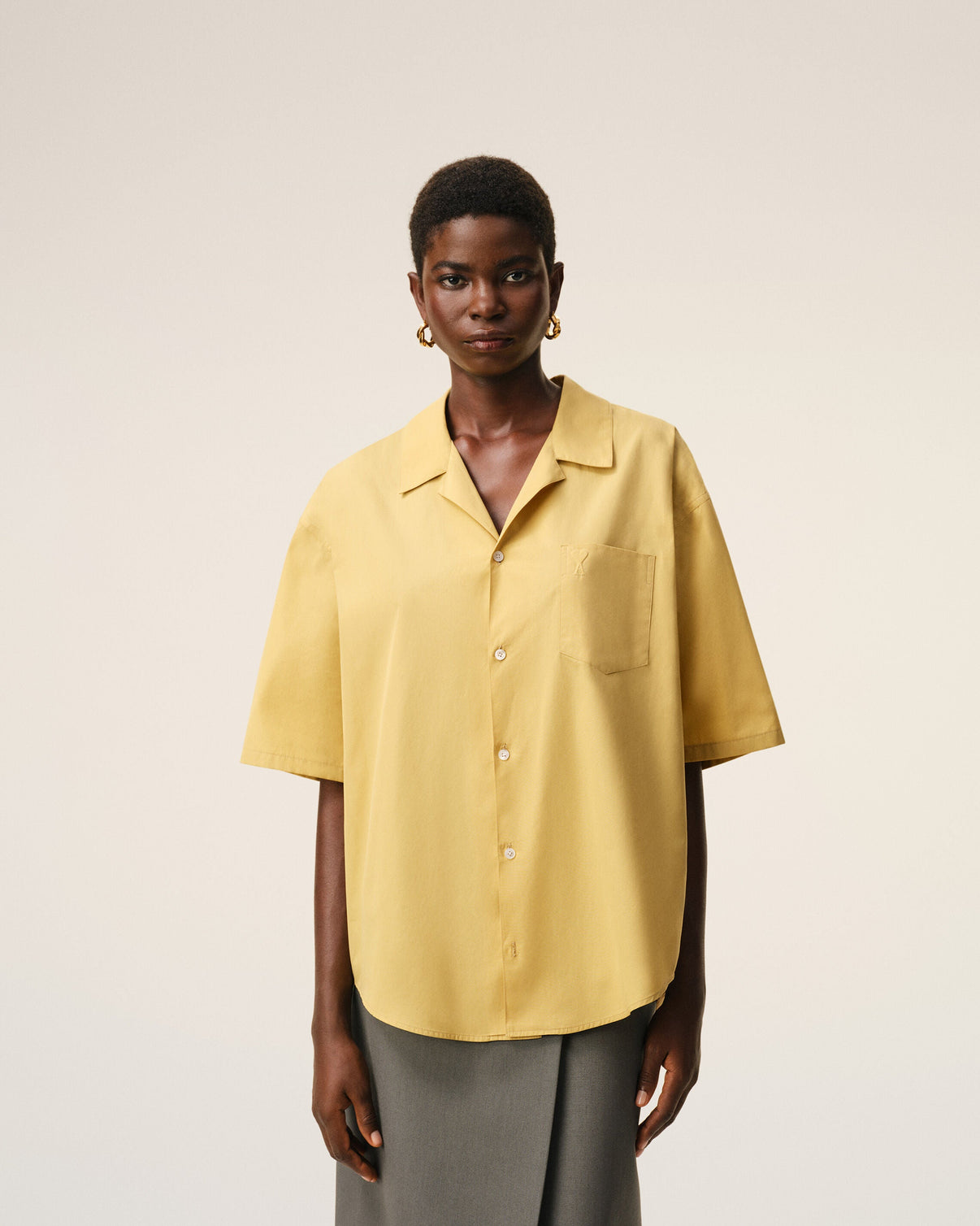 Yellow Cotton Short Sleeve Camp Collar Boxy Shirt