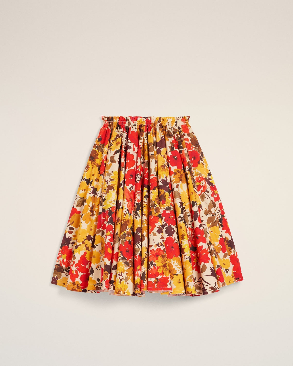 Yellow Floral Cotton Midi Skirt With Godets