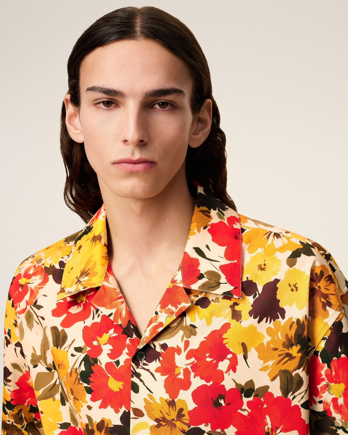 Yellow Floral Cotton Short Sleeves Shirt