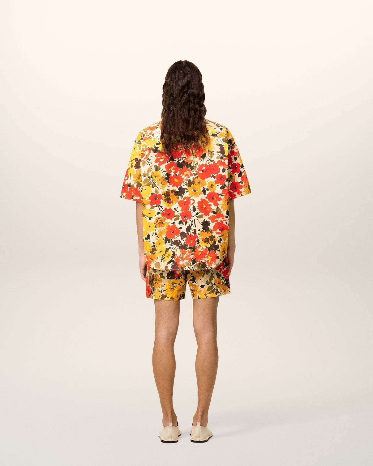 Yellow Floral Cotton Short Sleeves Shirt