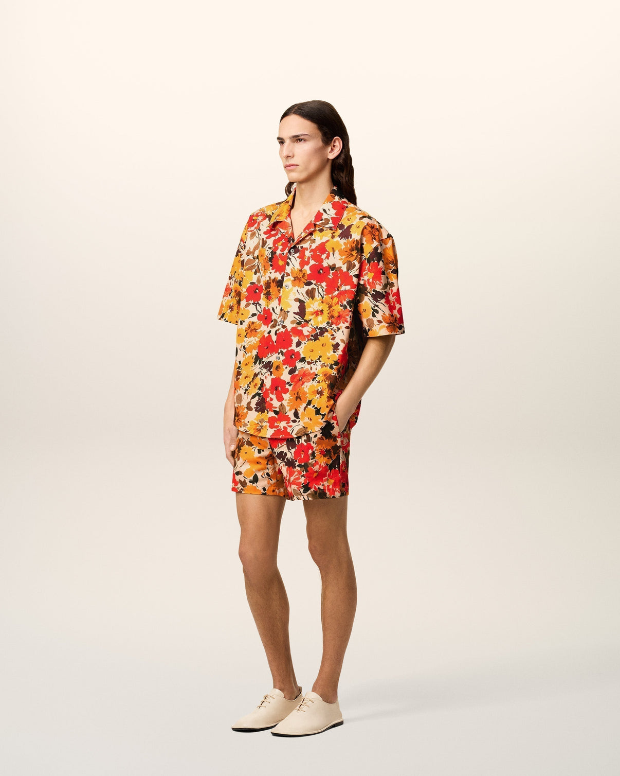 Yellow Floral Cotton Short Sleeves Shirt