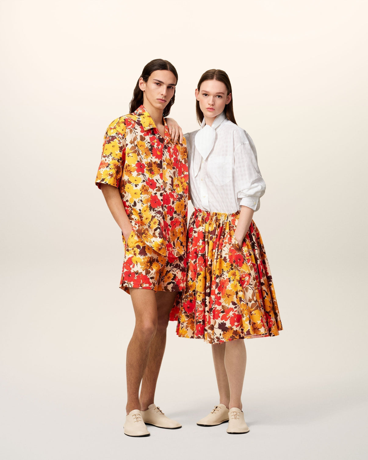 Yellow Floral Cotton Short Sleeves Shirt