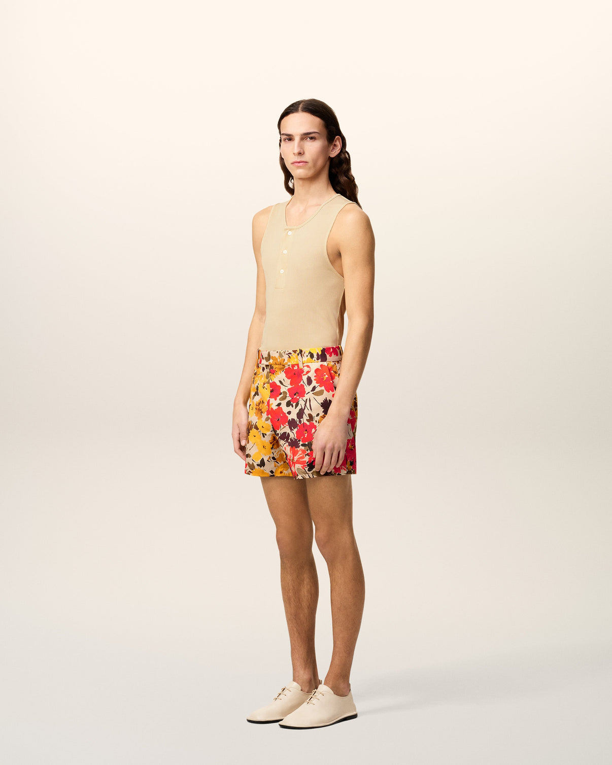 Yellow Floral Cotton Shorts