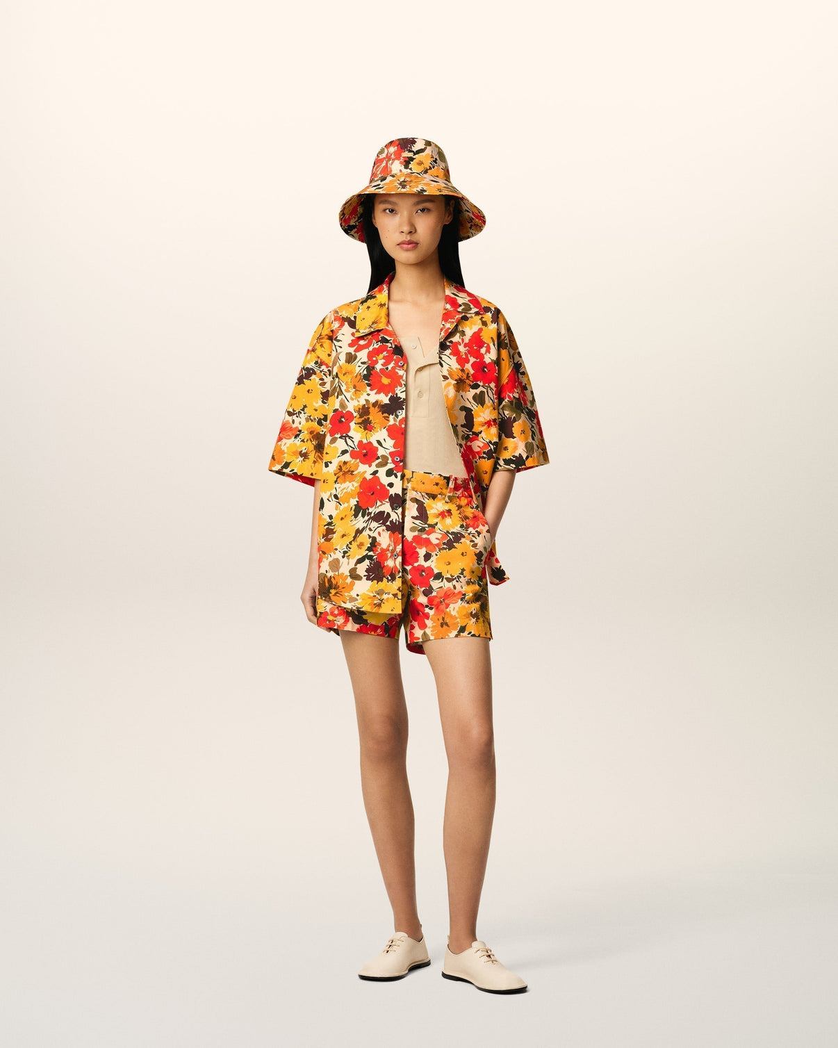 Yellow Floral Cotton Shorts