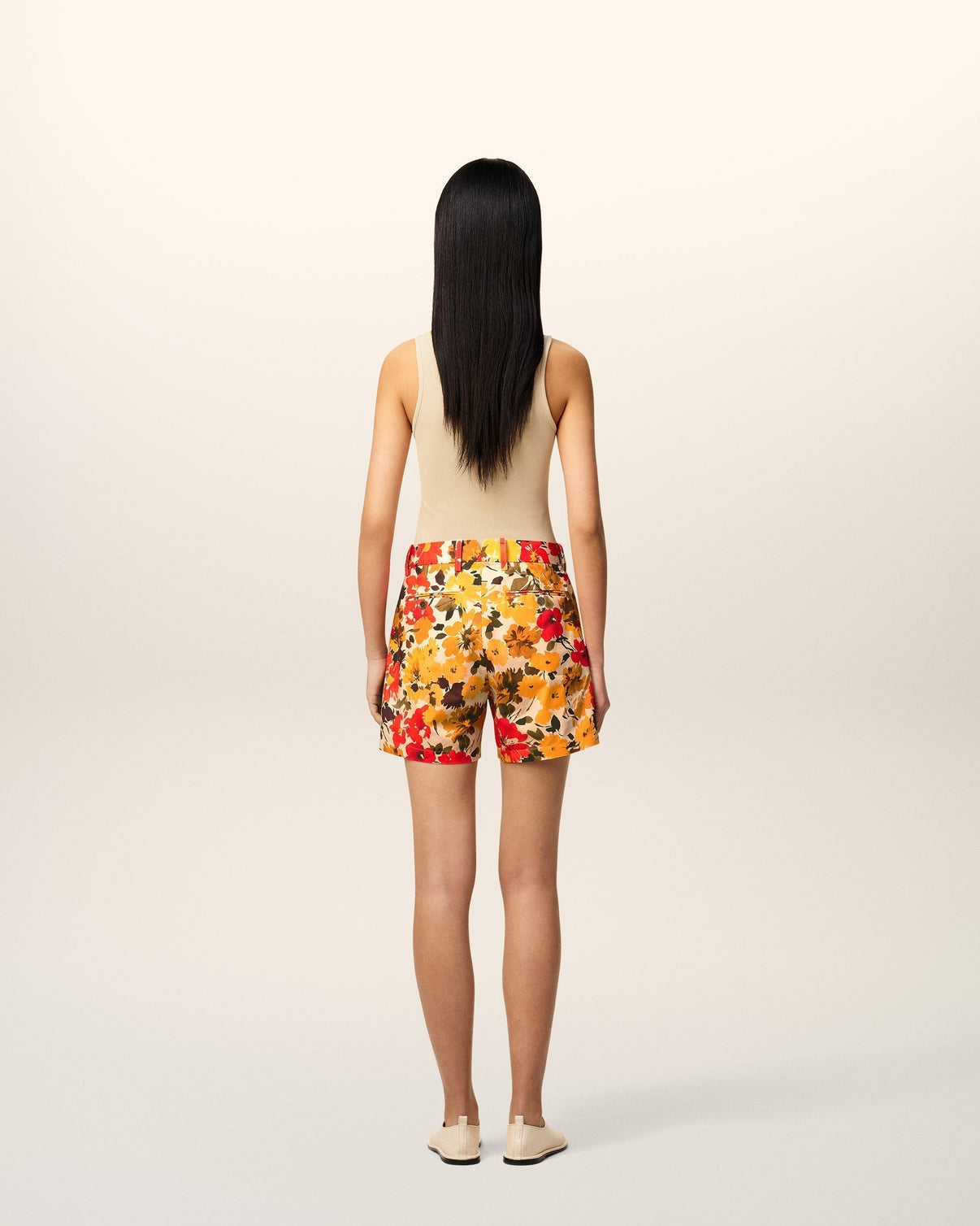 Yellow Floral Cotton Shorts