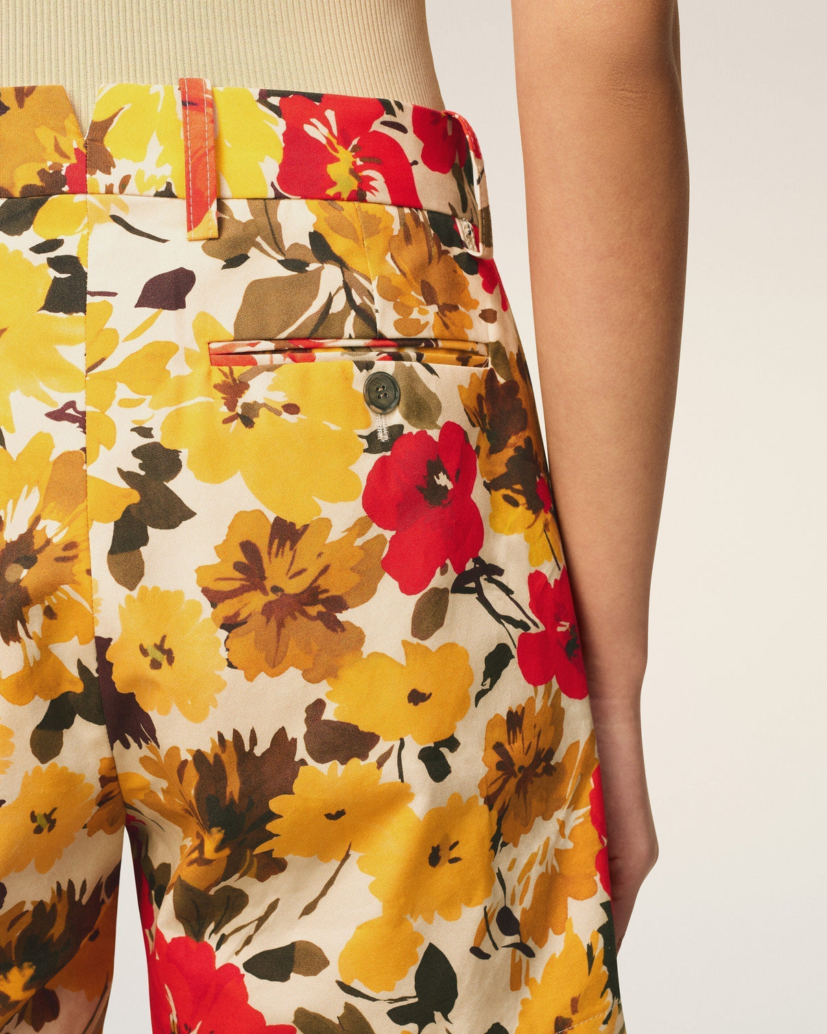 Yellow Floral Cotton Shorts