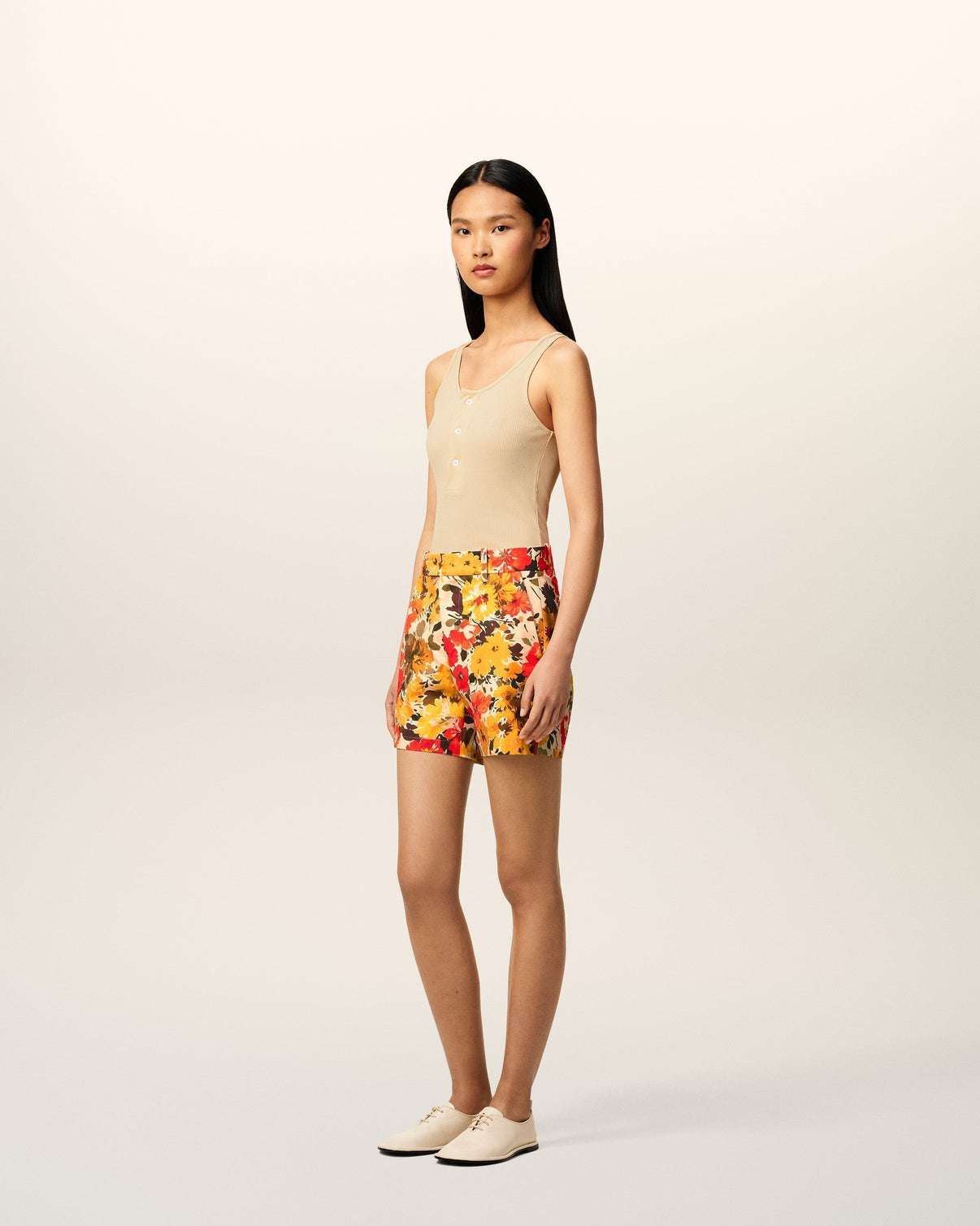 Yellow Floral Cotton Shorts