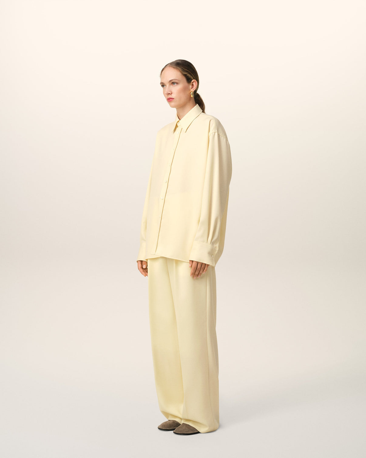 Yellow Wool Back Slit Loose Shirt