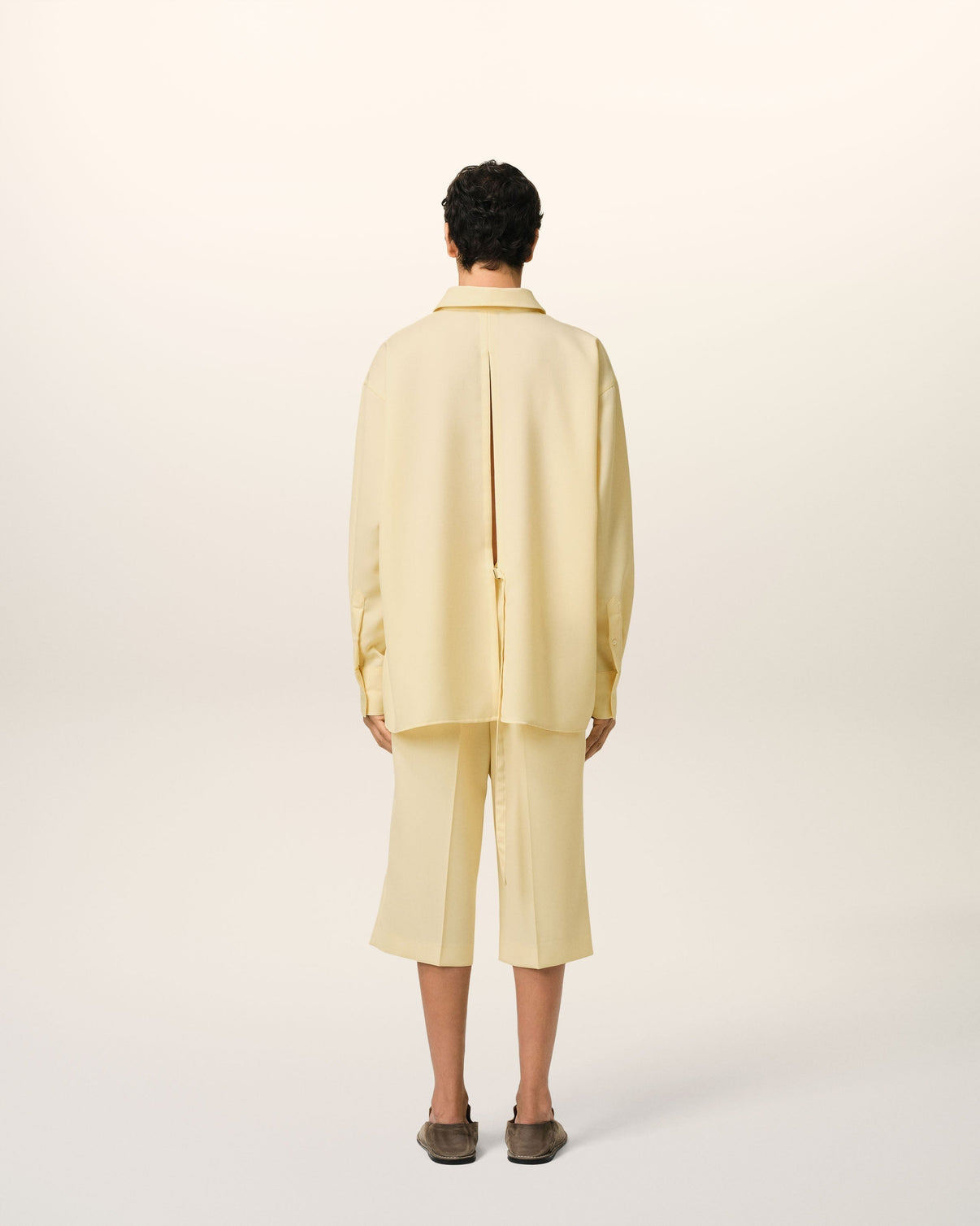 Yellow Wool Back Slit Loose Shirt
