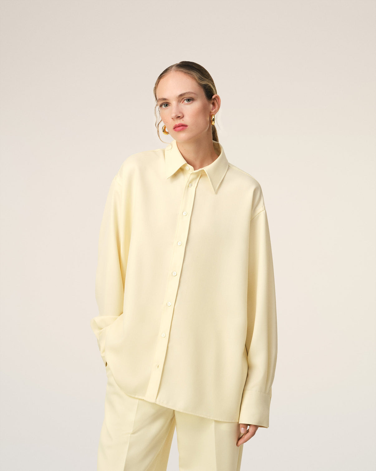 Yellow Wool Back Slit Loose Shirt