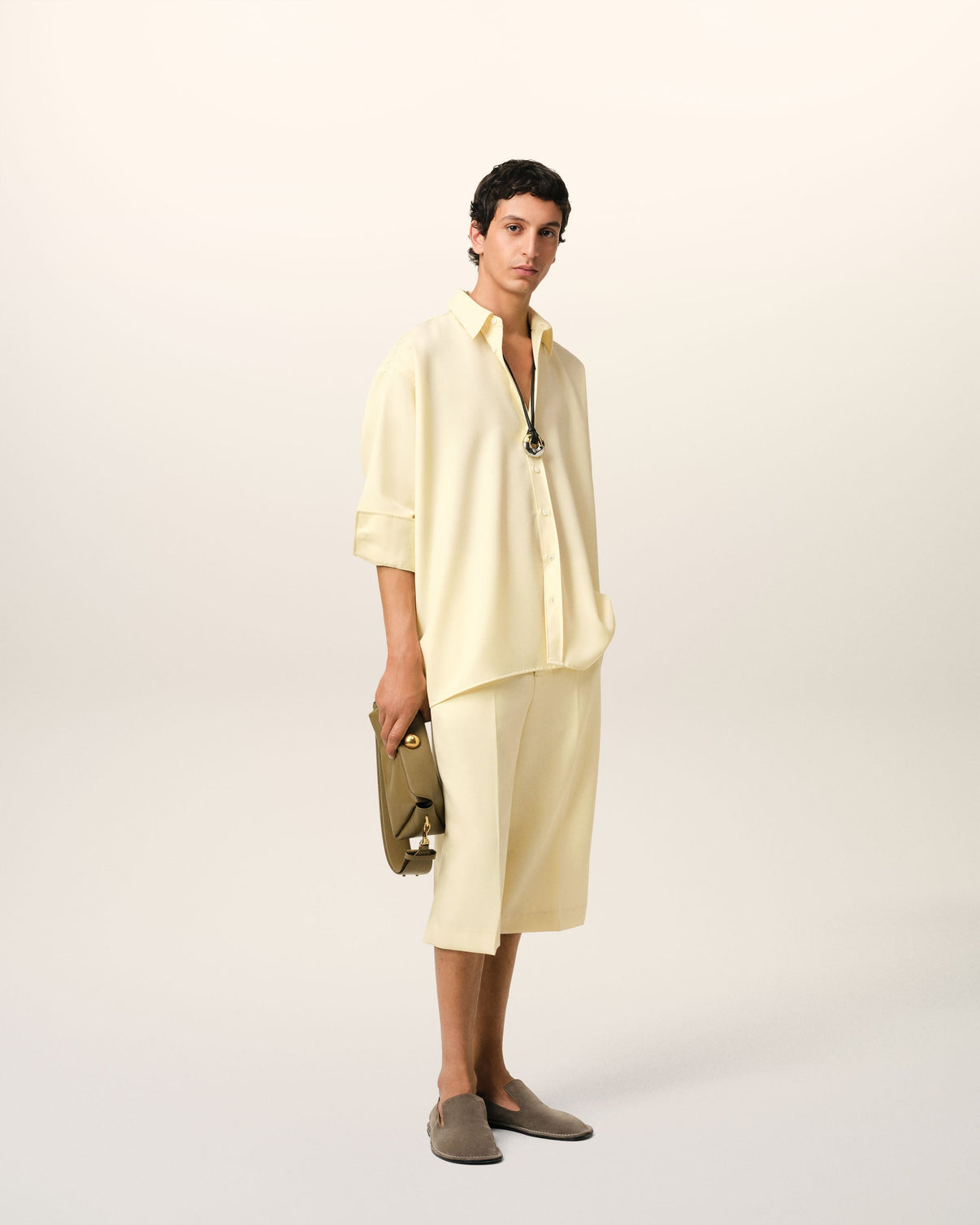 Yellow Wool Back Slit Loose Shirt