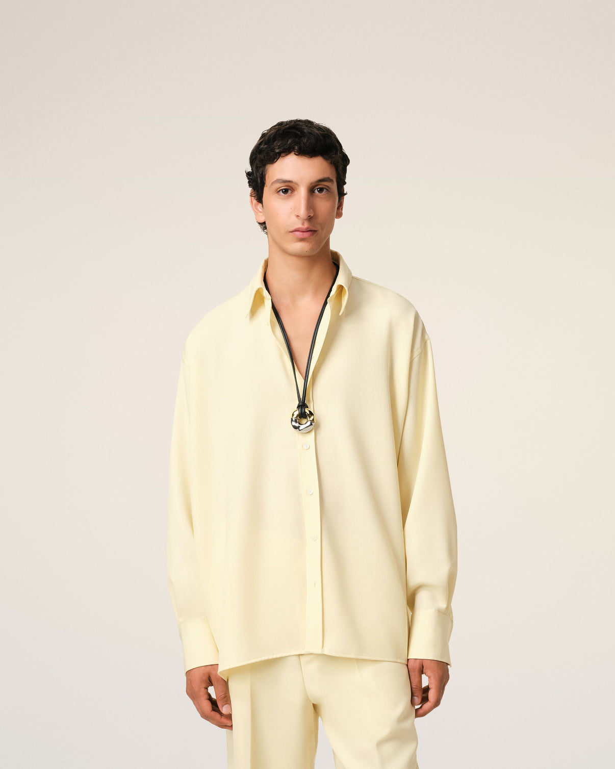 Yellow Wool Back Slit Loose Shirt