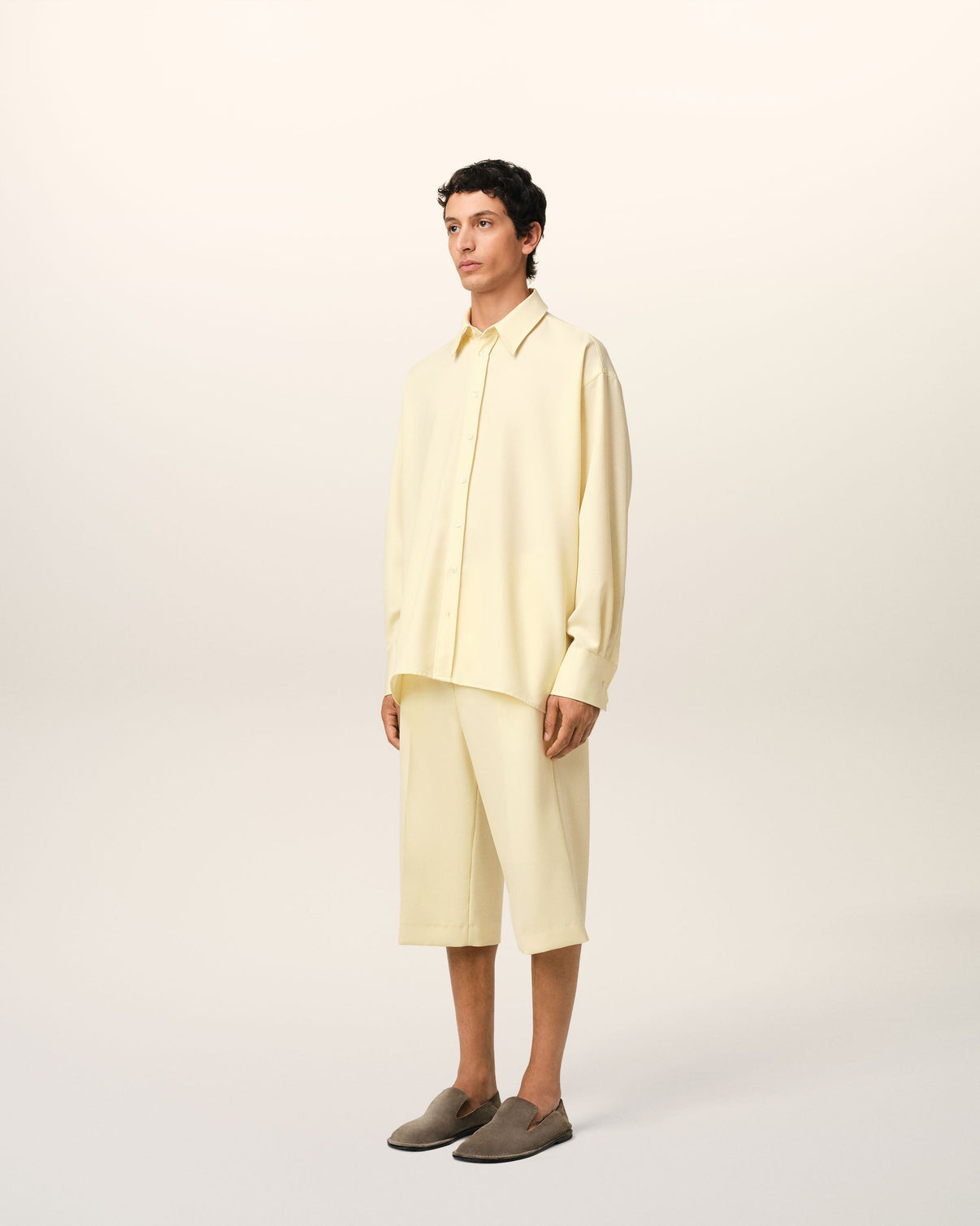 Yellow Wool Back Slit Loose Shirt
