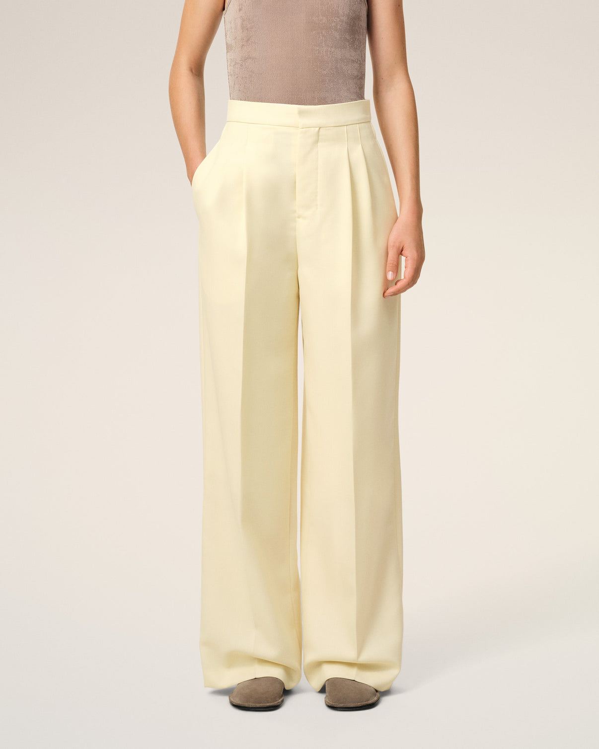 Yellow Wool High Waist Large Trousers