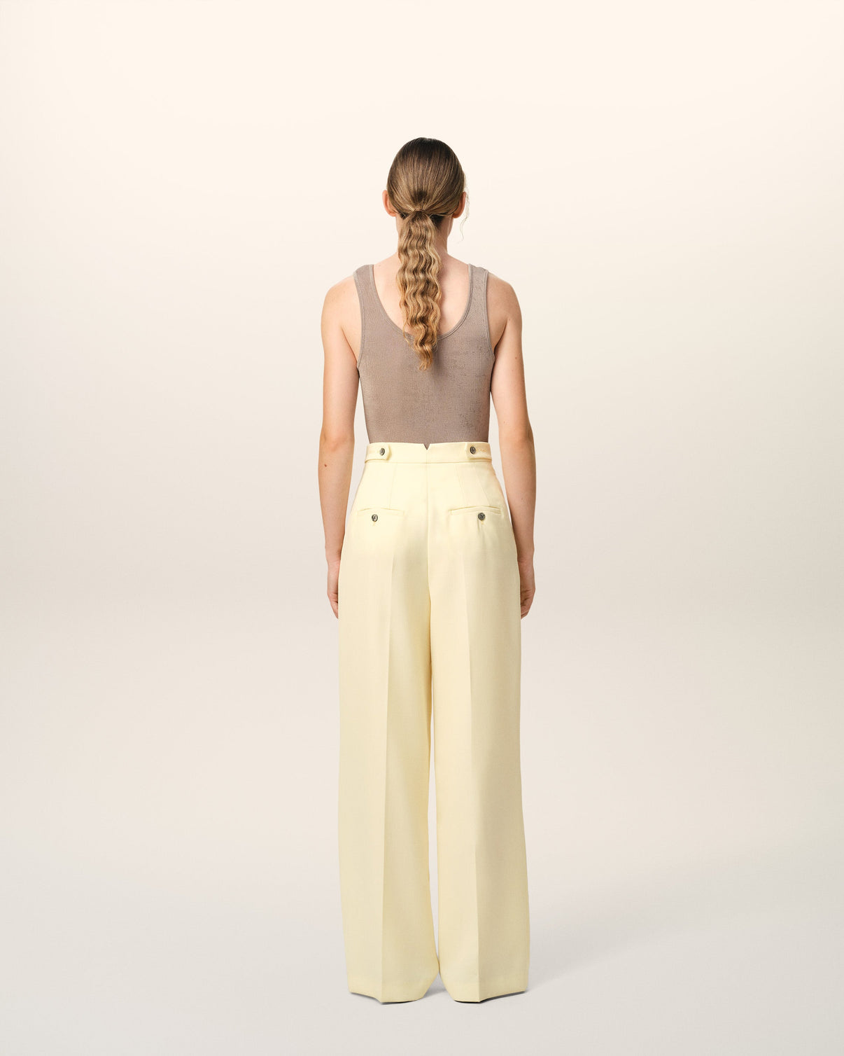 Yellow Wool High Waist Large Trousers